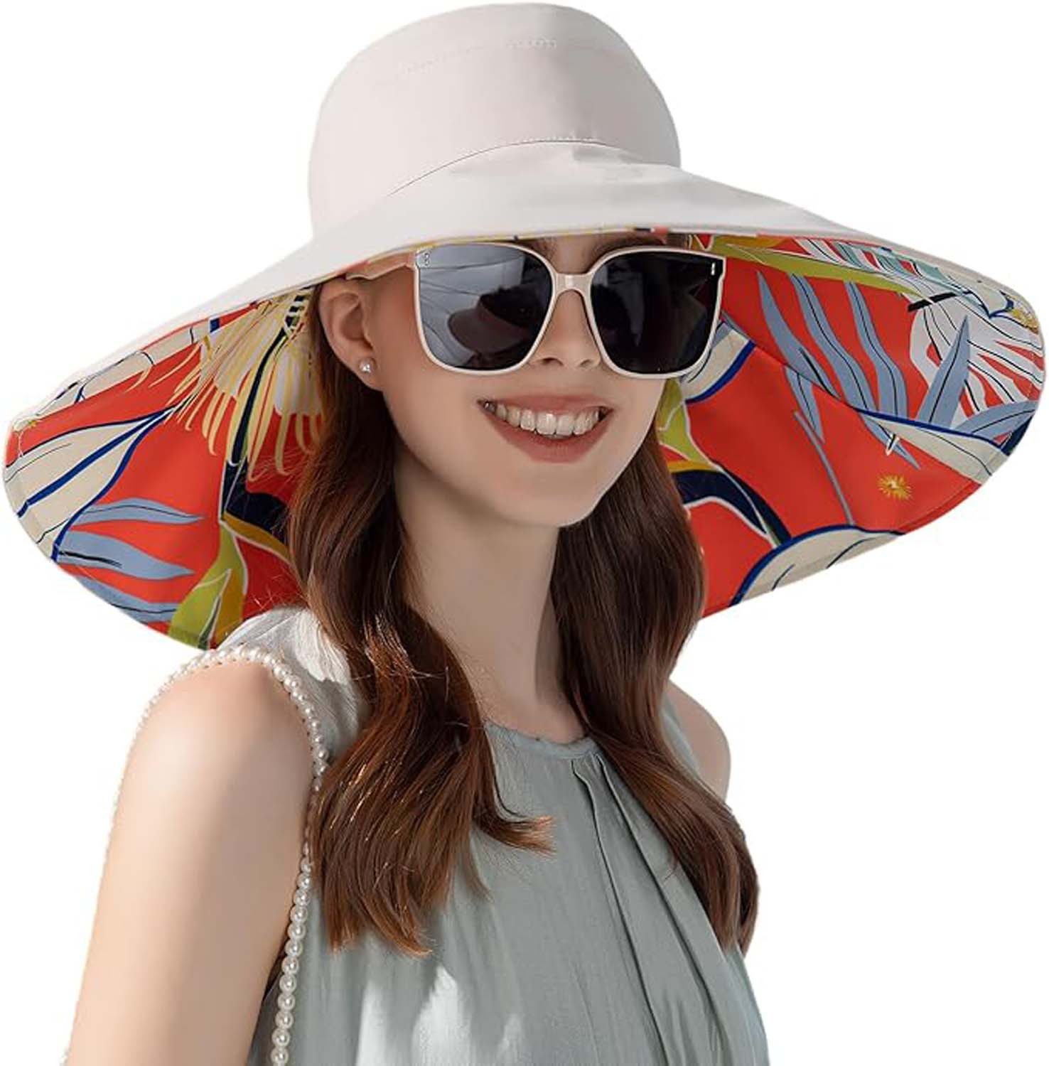 nsihing Sonnenhut Damen Sonnenhut Elegant UPF 50+ Breiter Krempe