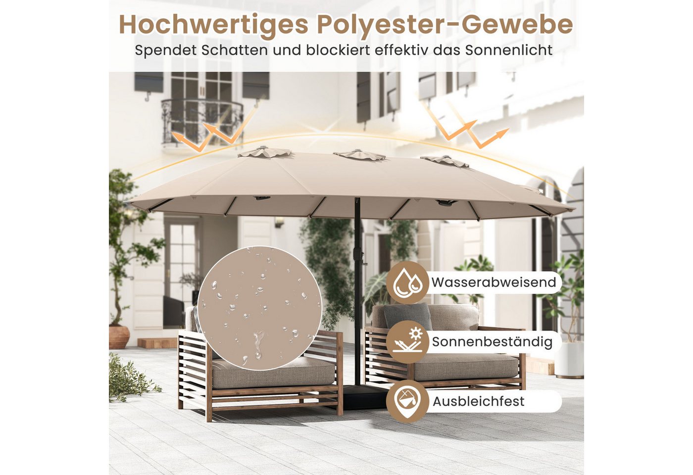Thumbnail - KOMFOTTEU Sonnenschirm, Gartenschirm Doppelsonnenschirm mit Ständer