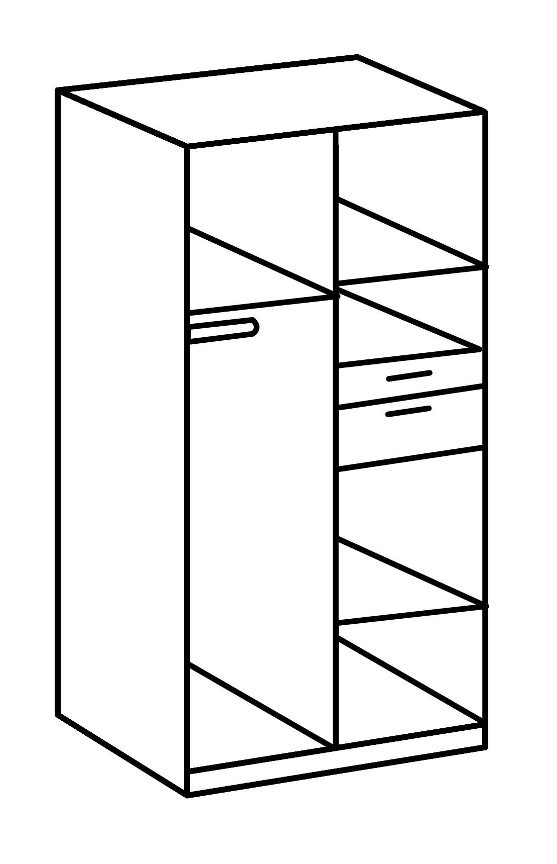 Blankenese (BxH: Drehtürenschrank freiraum Schubladen 90x197 und cm) 2 HOCHGLANZ 3 Türen WEISS LACK in mit
