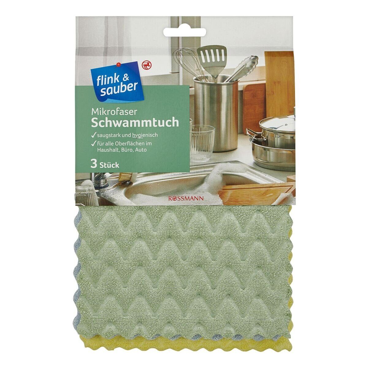 flink & sauber Spültuch, (3-tlg), Schwammtücher