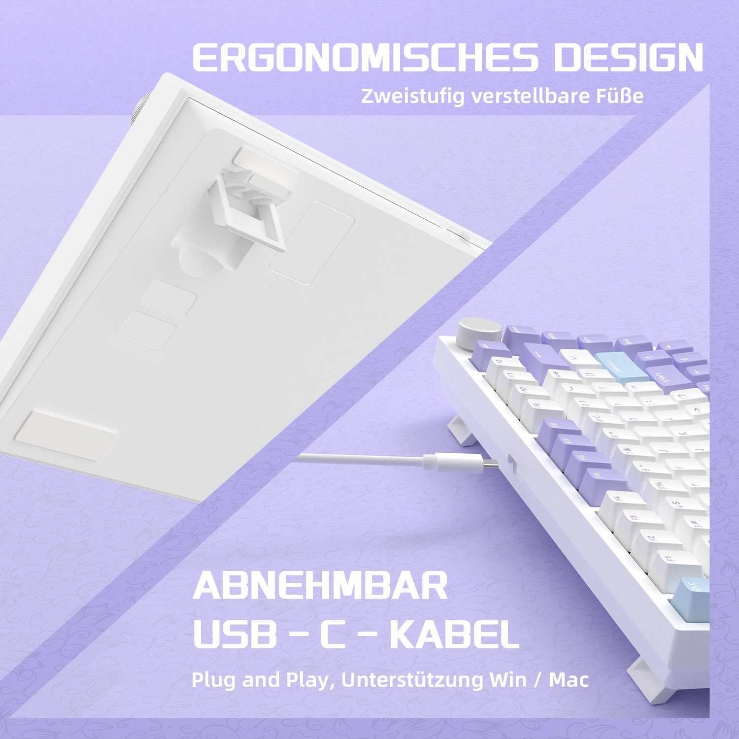 AJAZZ AK820 Mechanische Tastatur mit Knopf,75% ANSI-Layout Gaming-Tastatur (81 keys, improved seal assembly, hot-swap) – Bild 5 von 5
