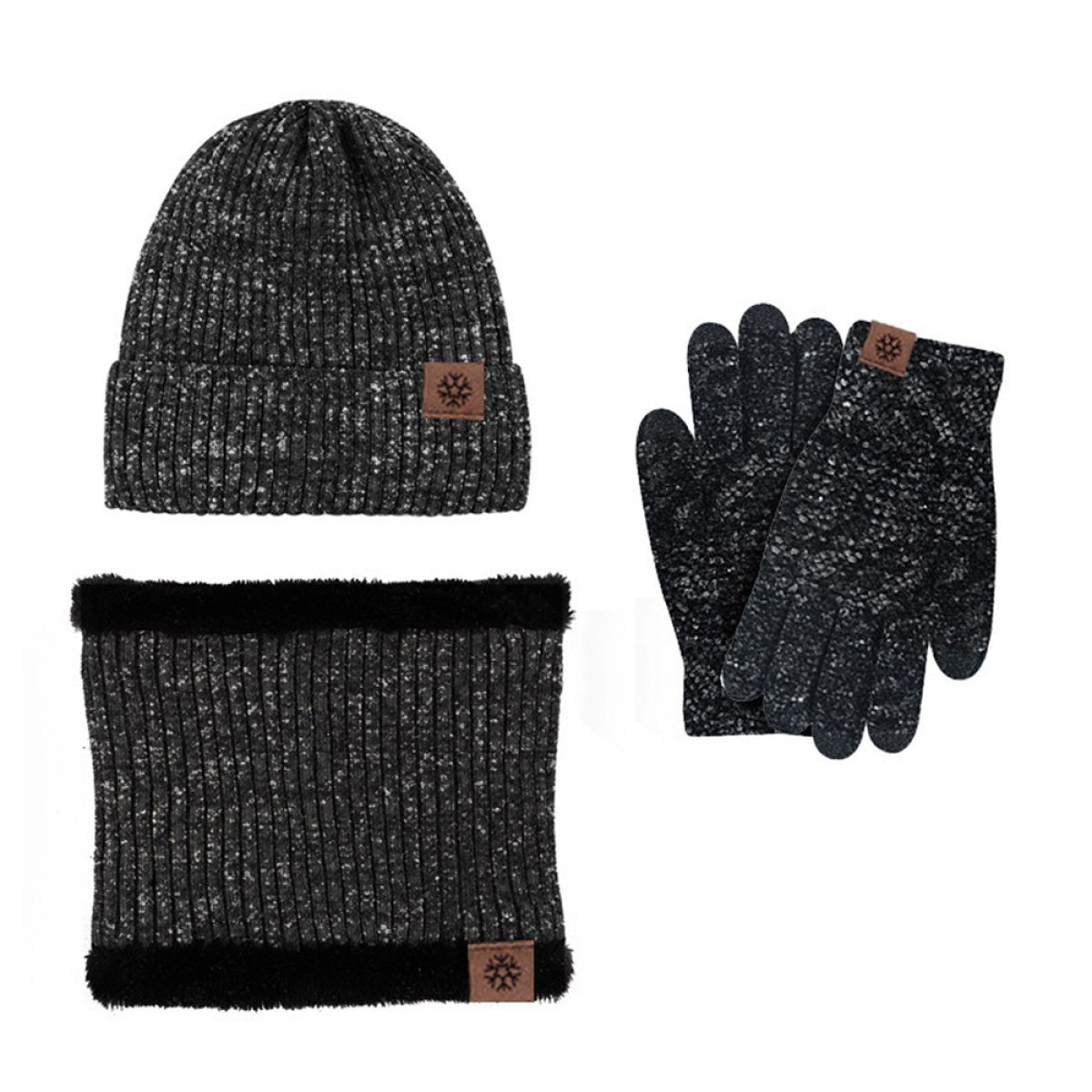 ZmdecQna Mütze & Schal Wintermütze Warm Strickmütze und Schal Handschuh Set für Universal schwarz+grau