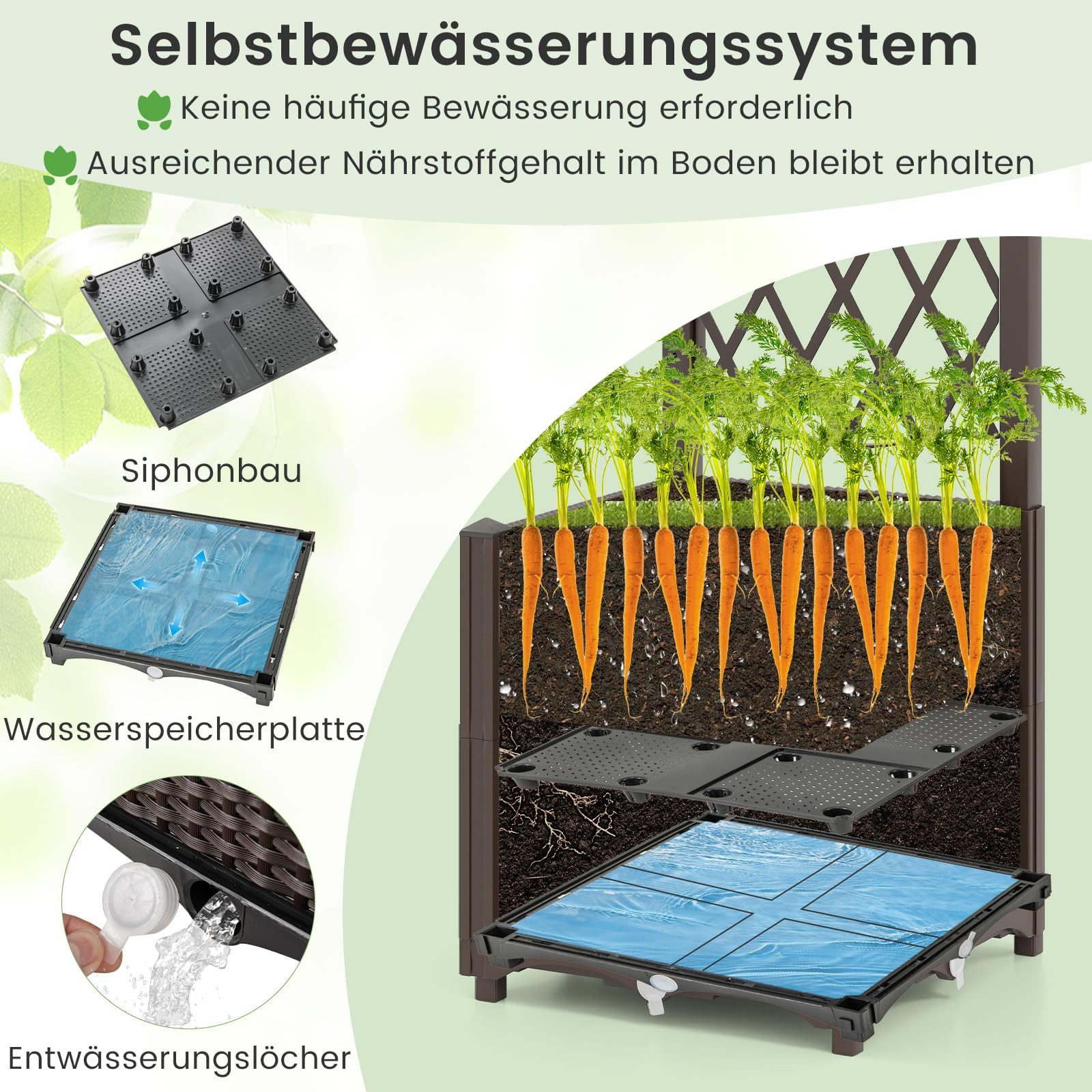 COSTWAY Blumenkasten (1 St), mit Rankgitter, Hochbeet für Kletterpflanzen, 40x40x140cm
