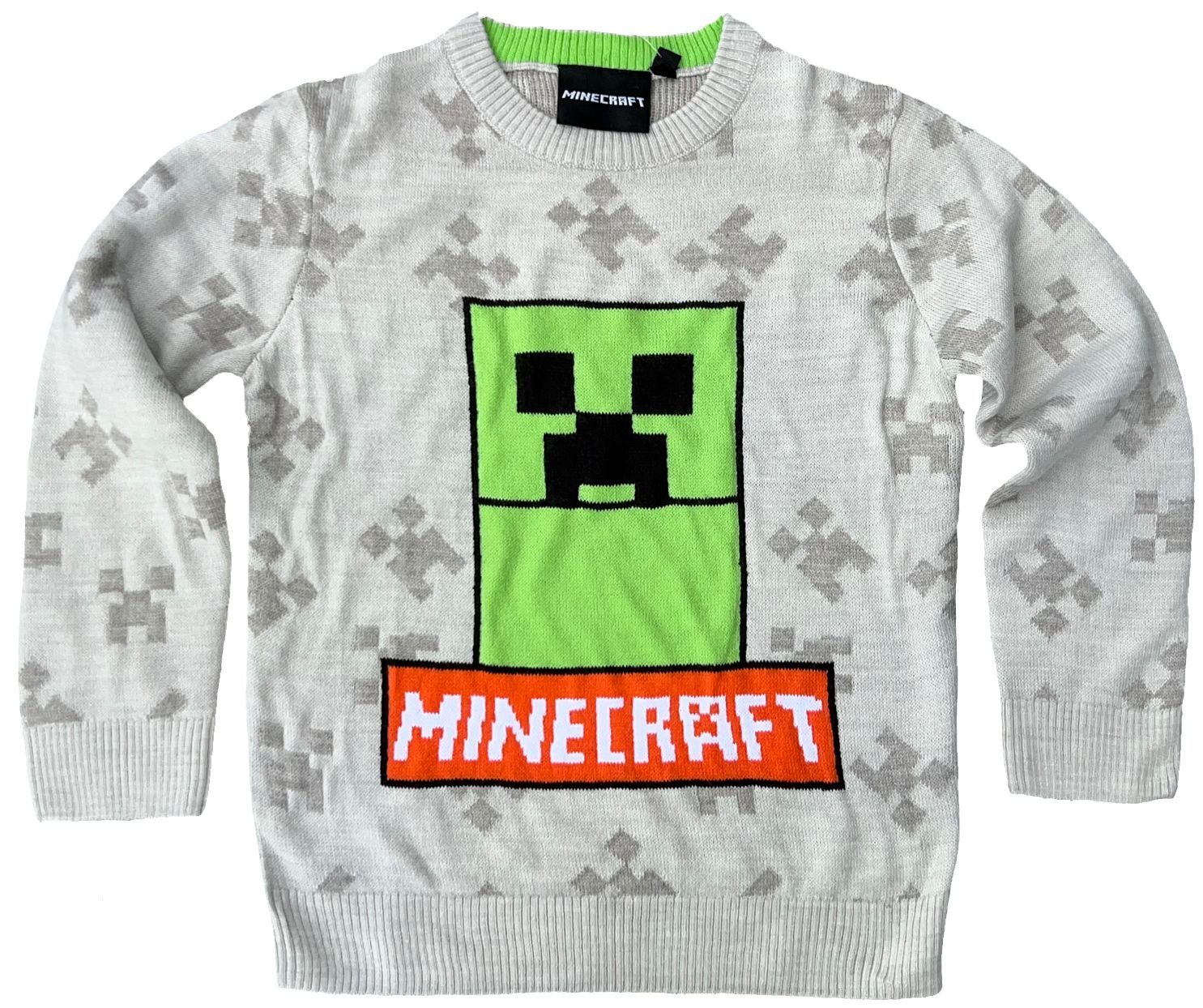 Minecraft В'язані светри MINECRAFT Kinder Пуловери Pulli für Jungen + Mädchen in grau oder grün Gr. 116 128 134 140 152 für 6 8 9 10 12 Jahre