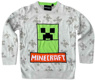 Minecraft Strickpullover MINECRAFT Kinder Pullover Pulli für Jungen + Mädchen in grau oder grün Gr. 116 128 134 140 152 für 6 8 9 10 12 Jahre