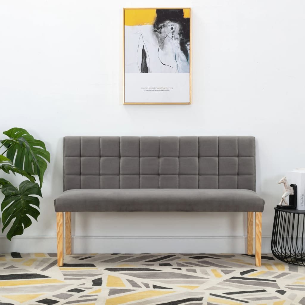 furnicato Truhenbank Klassische Sitzbank mit Stepp-Rückenlehne 140x56x86 cm Grau, Samtbezug Polsterbank mit Massivholzbeinen für das Wohnzimmer