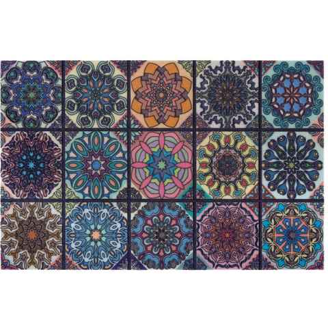 Fußmatte Mandala klein, Home affaire, rechteckig, Höhe: 6 mm, mit Spruch, Kachel-Design, Rutschfest, Kräftige Farben
