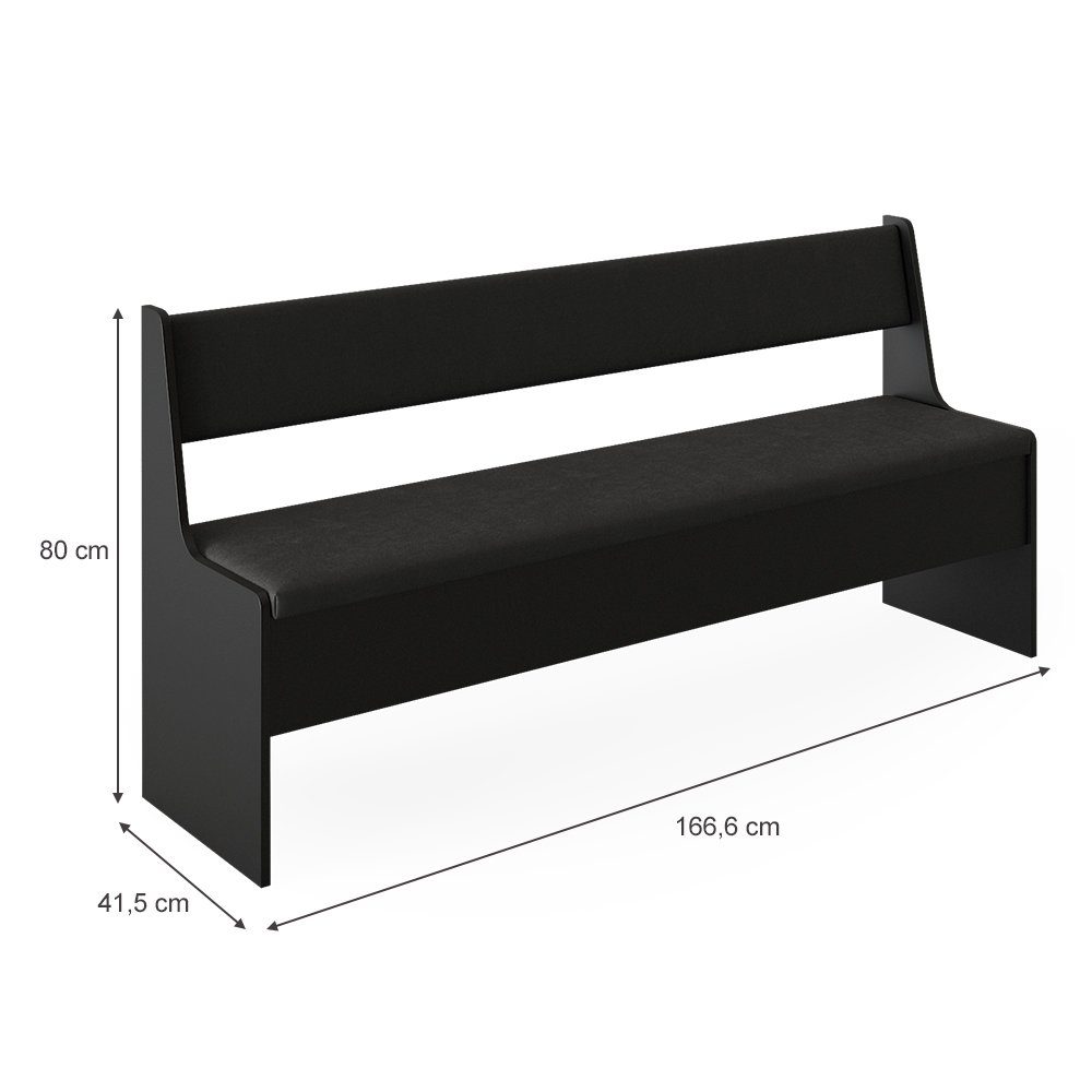 Vicco Sitzbank Roman, Schwarz, 166.6 x 41.5 cm (1-St)