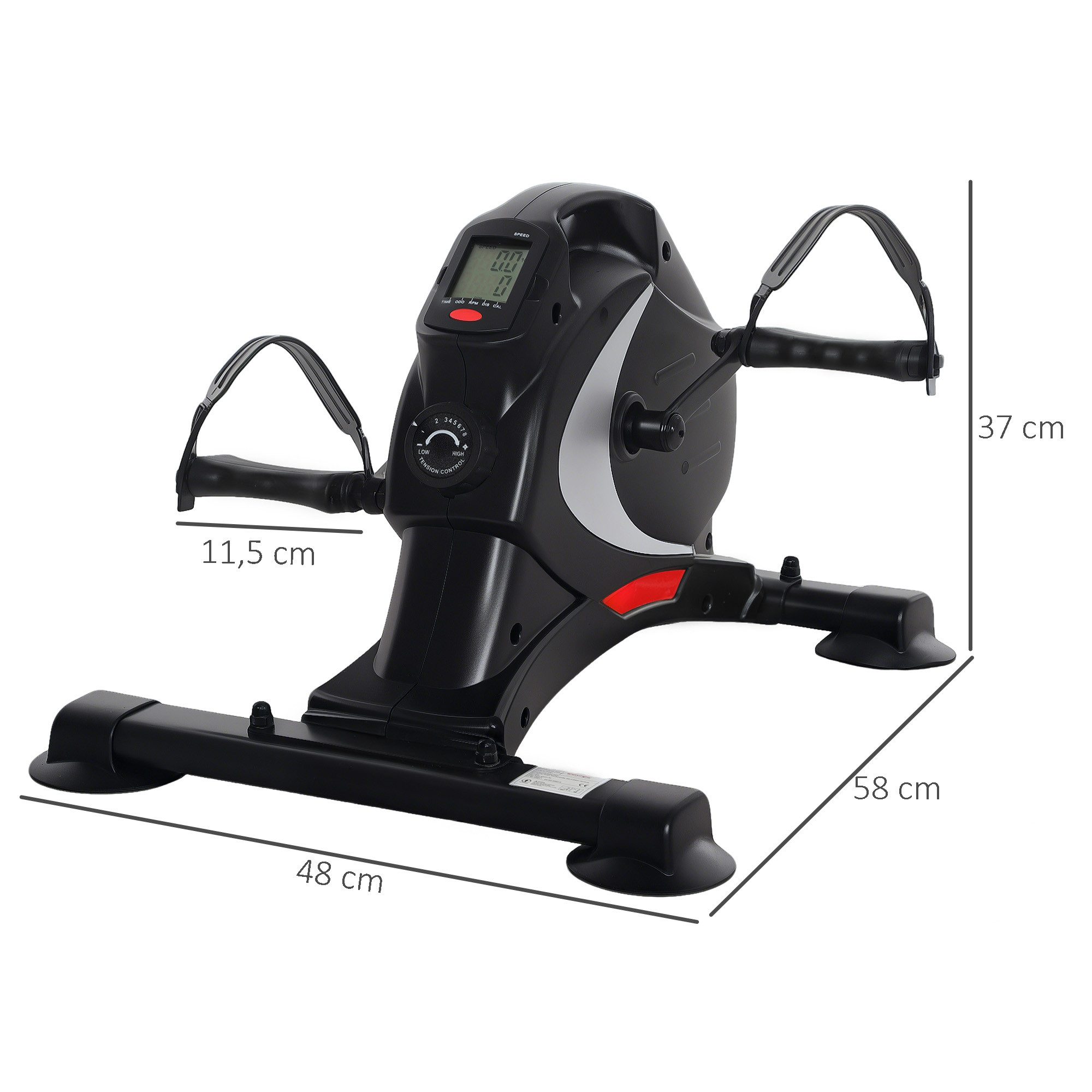 SPORTNOW Heimtrainer mit 8 Stufen Magnetwiderstand, LCD-Display, tragbar (für Arm- und Beintraining, 1-tlg., leiser Pedaltrainer), Senioren Arm- & Beintraining Pedal-Trainer für Zuhause Heim Schwarz
