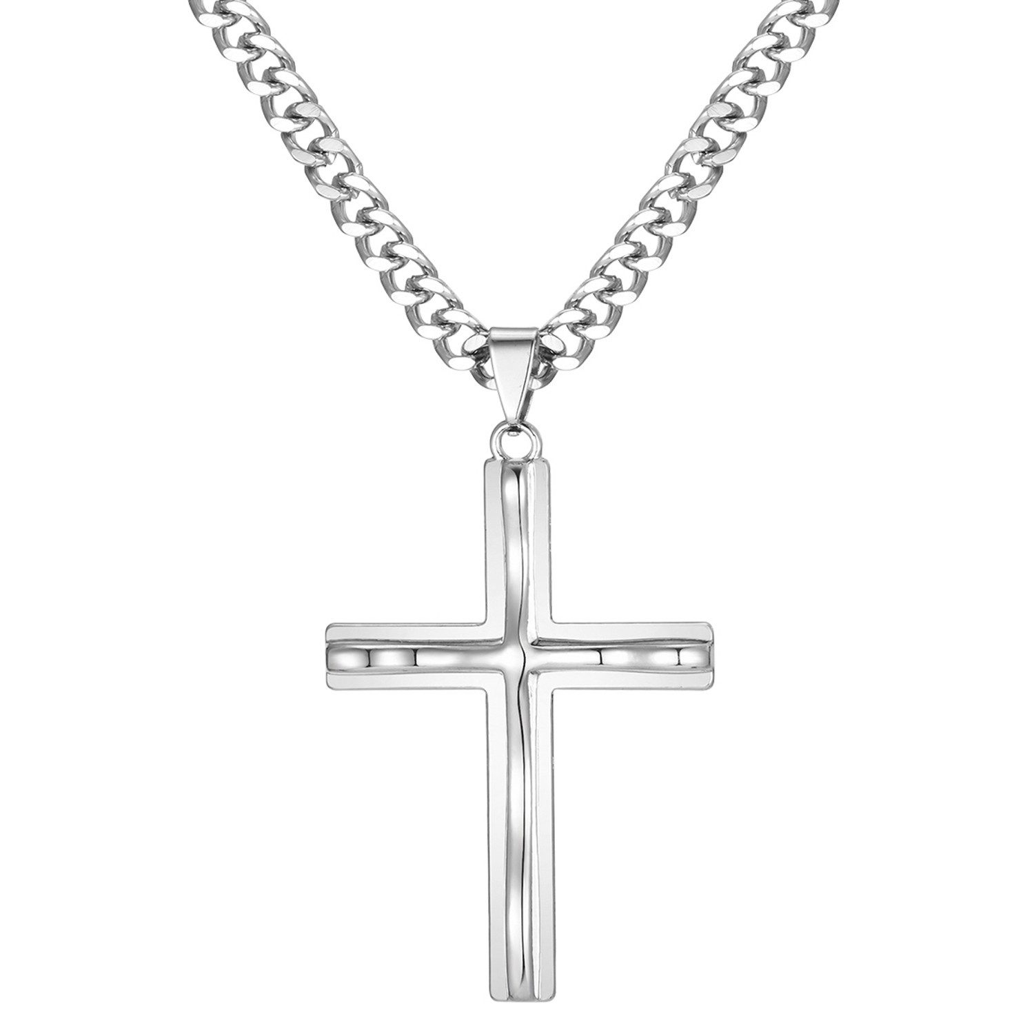 KARMA Kette mit Anhänger Halskette mit Kreuz Silber Herren Edelstahl 60 cm günstig online kaufen