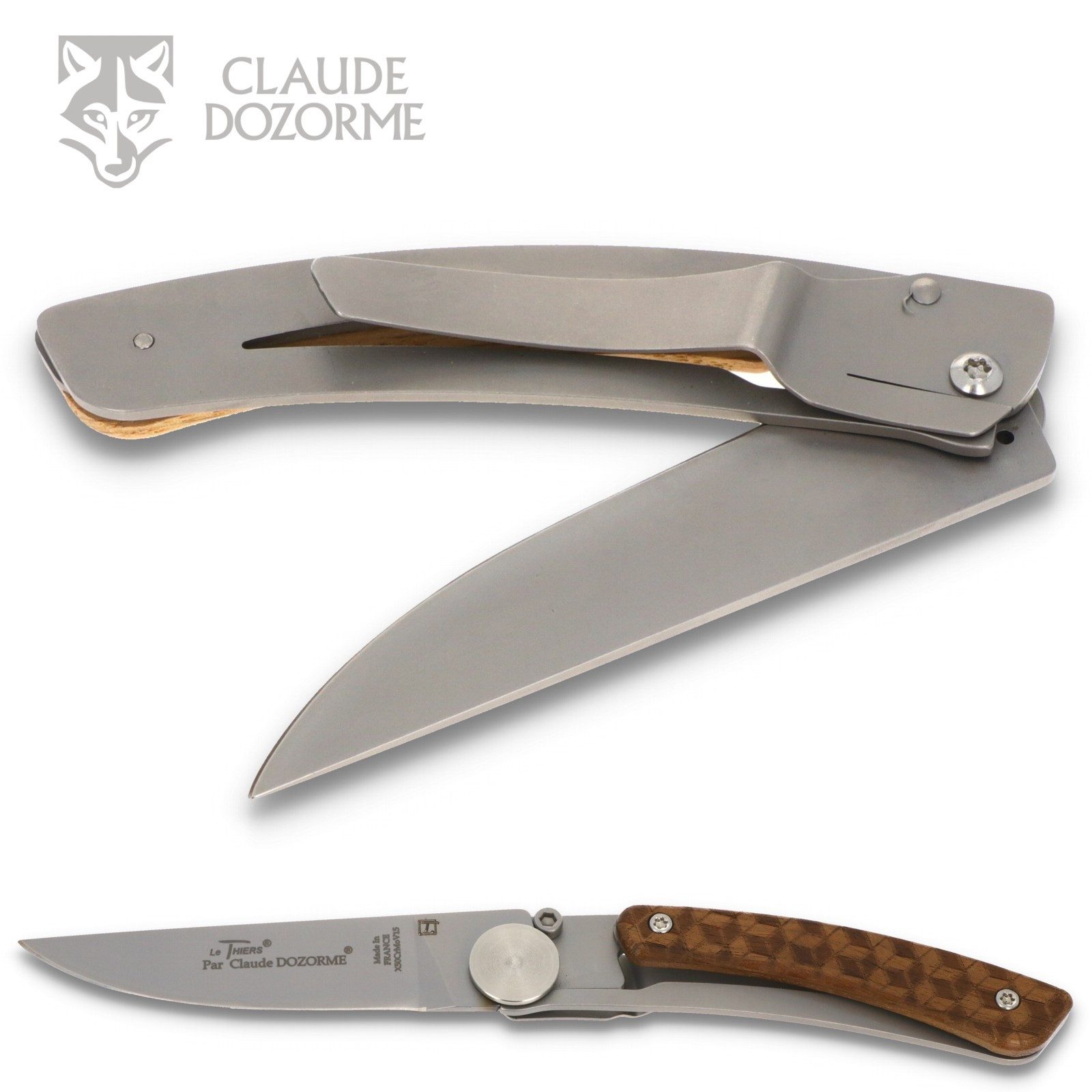 Claude Dozorme Taschenmesser 1.90.142.46NAB, Le Thiers "Bienenwaben" - Griff 10cm Eiche - LinerLock - Clip