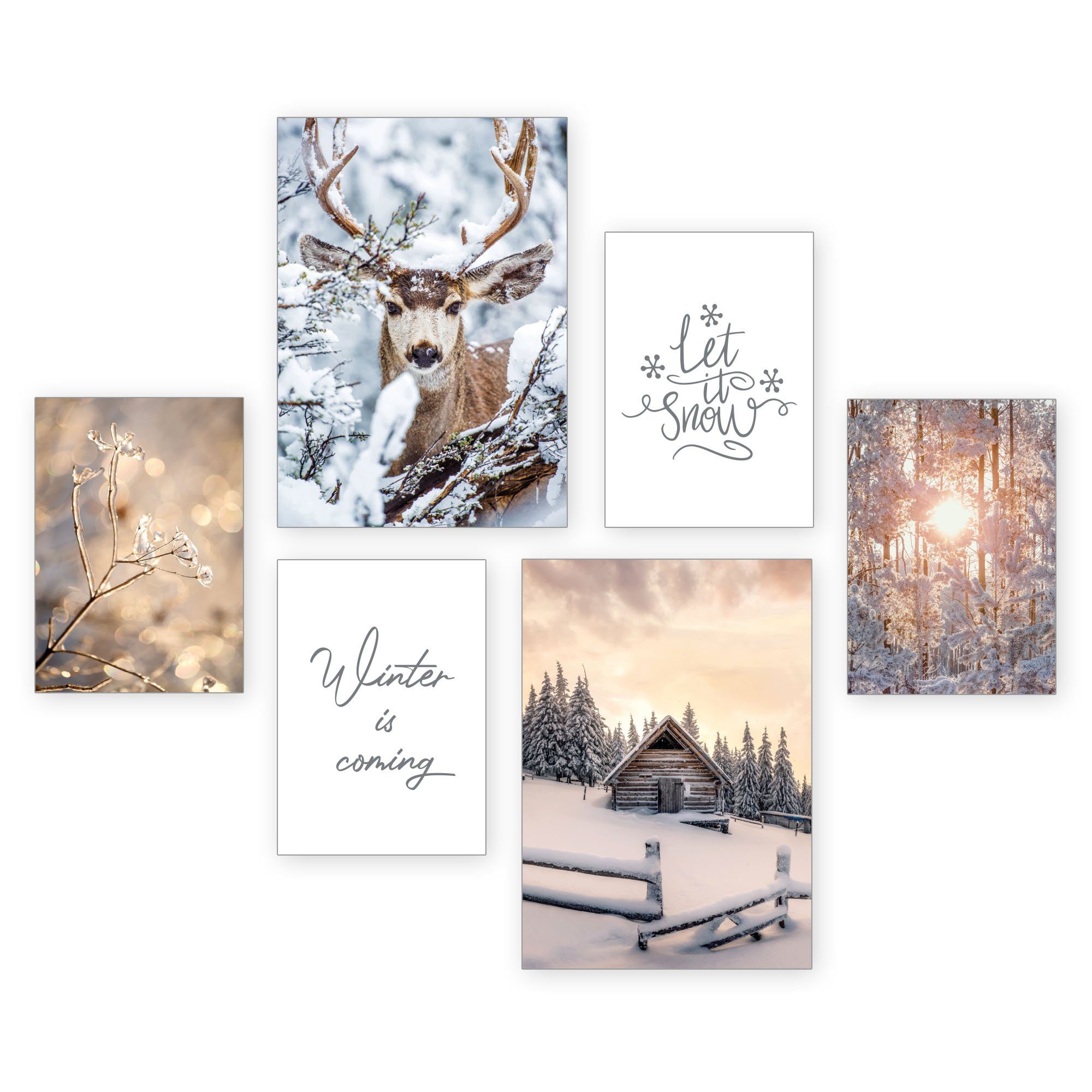 Kreative Feder Poster Winter, Natur (Set, 6 St), 6-teiliges Poster-Set, Wan günstig online kaufen