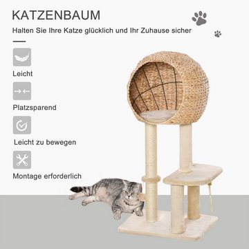 PawHut Kratzbaum Katzenbaum Kätzchen Möbel mit Katzenhöhle Sisal weiche Plüsch Beige, 48L x 40B x 100H cm