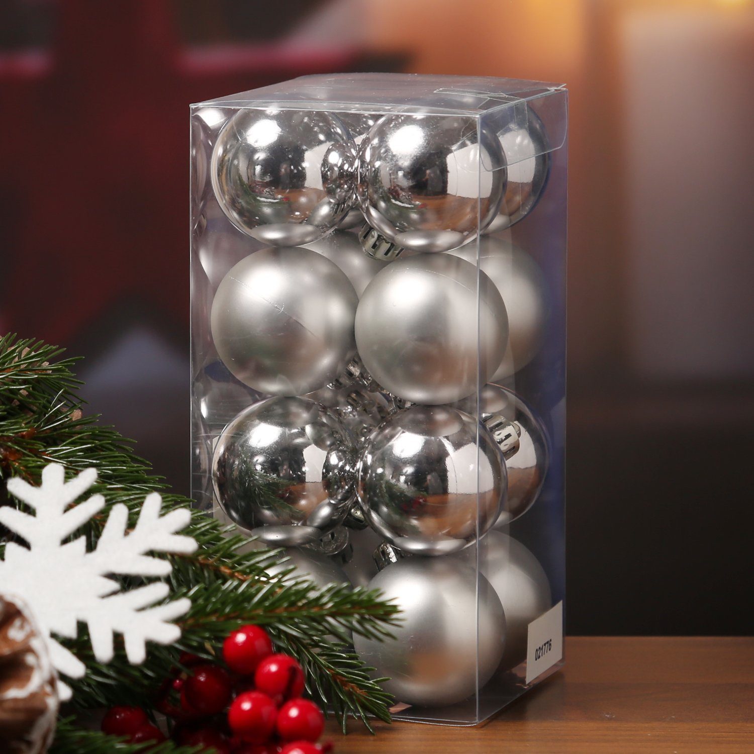 MARELIDA Weihnachtsbaumkugel Christbaumkugeln Weihnachtskugeln bruchfest 4cm silber 16er Set (16 St)