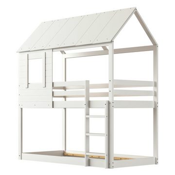 REDOM Bett Kinderbett Holz Etagenbett 90 X 200 cm (mit Dach, Leiter und Lattenrost), Ohne Matratze