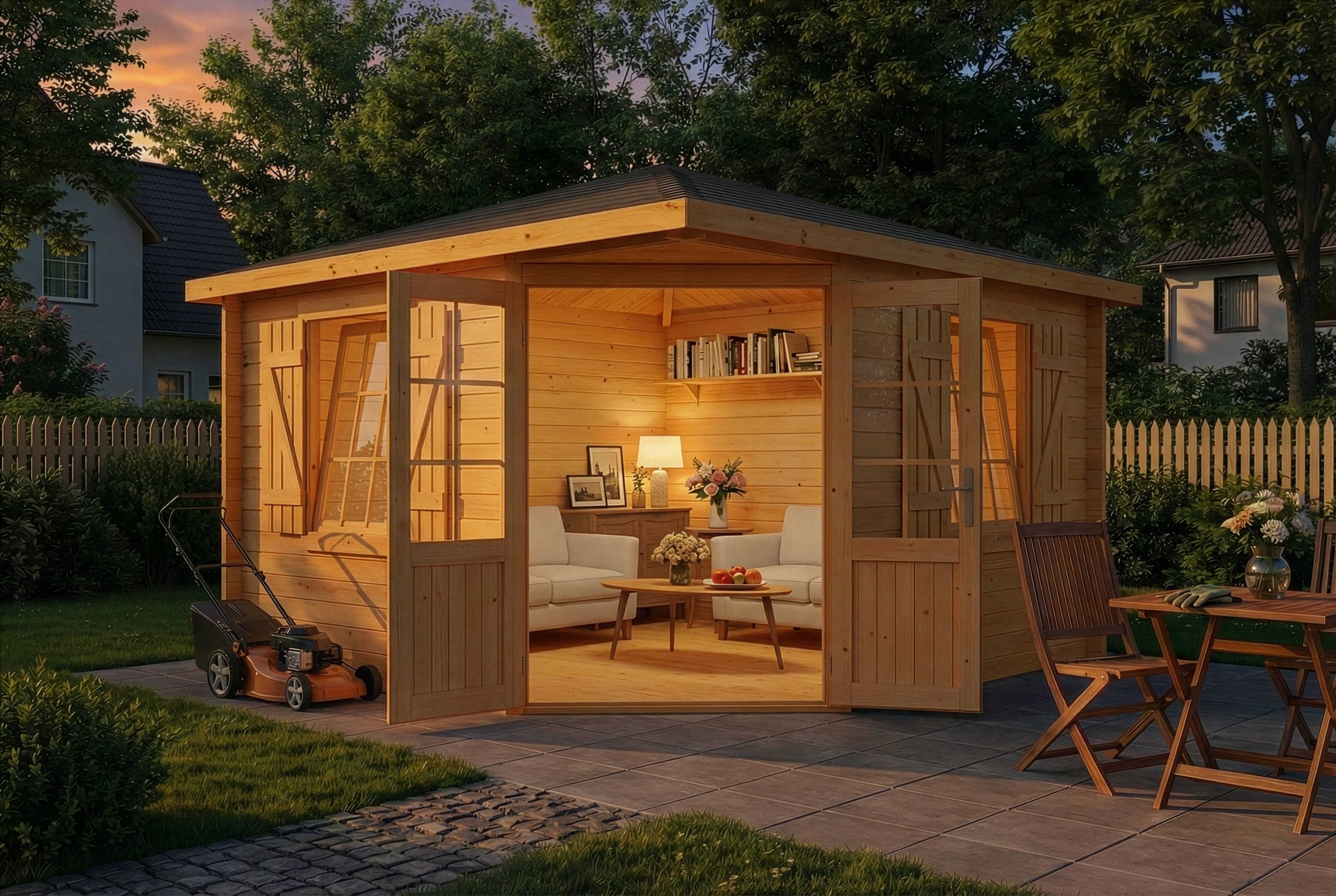 Alpholz Gartenhaus Holz 5-Eck Monica Royal, BxT: 368x368 cm, in Imprägniert (Pinie) mit 28mm Wandstärke