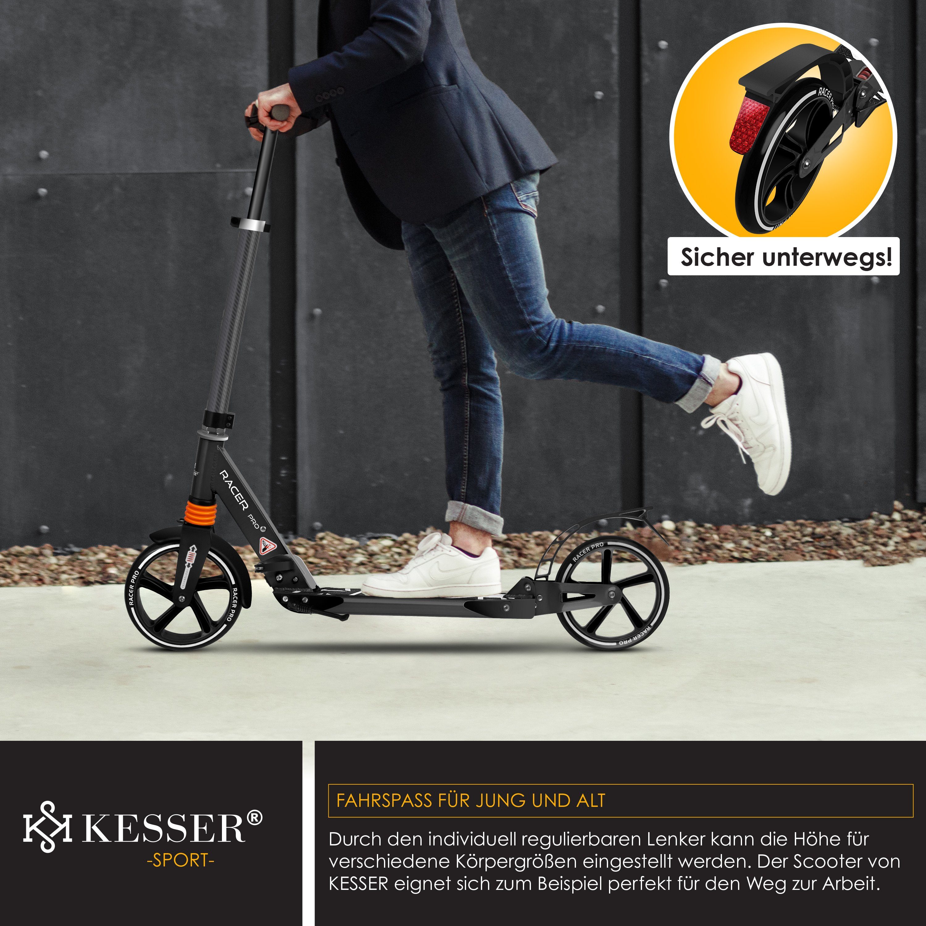 KESSER Scooter, Cityroller Scooter 205mm Räder PU Big Wheel Pro-S Tretroller