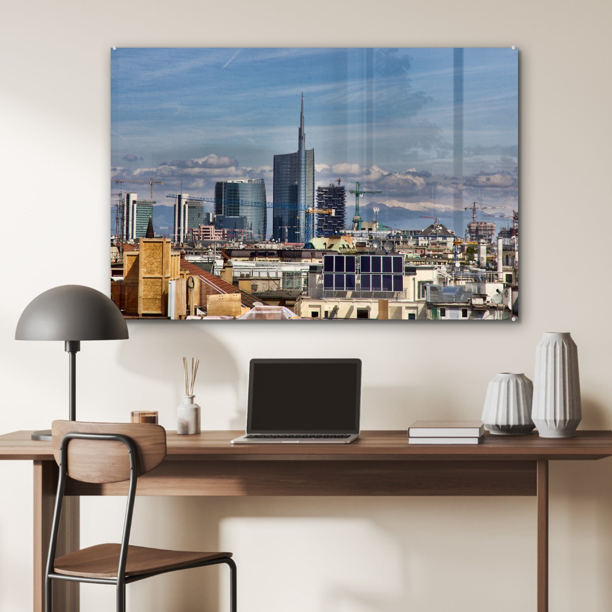 MuchoWow Acrylglasbild Skyline - - St), Schlafzimmer Acrylglasbilder Mailand, Italien & (1 Wohnzimmer