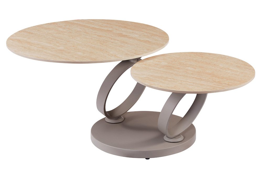 riess-ambiente Couchtisch DANCING RINGS 80cm champagner/greige - Keramik, modern, rund, drehbar (Einzelartikel, 1-St), Ausgefallener Beistelltisch - ideal für moderne Wohn- und Schlafzimmer