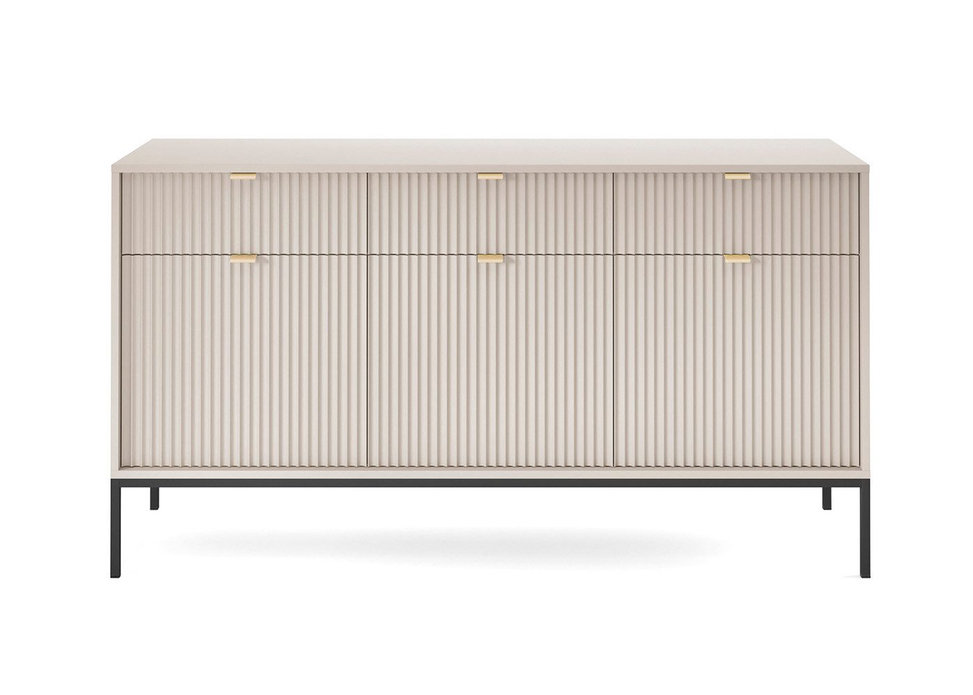 Feldmann-Wohnen Sideboard Nova (3 Türen, 3 Schubladen, 3 Einlegeböden, 1 St., Riffel-Optik Front, goldfarbene Metallgriffe, ABS-Kanten), 154x39x83cm, Fronten mit ausdrucksstarkem geriffelten Muster