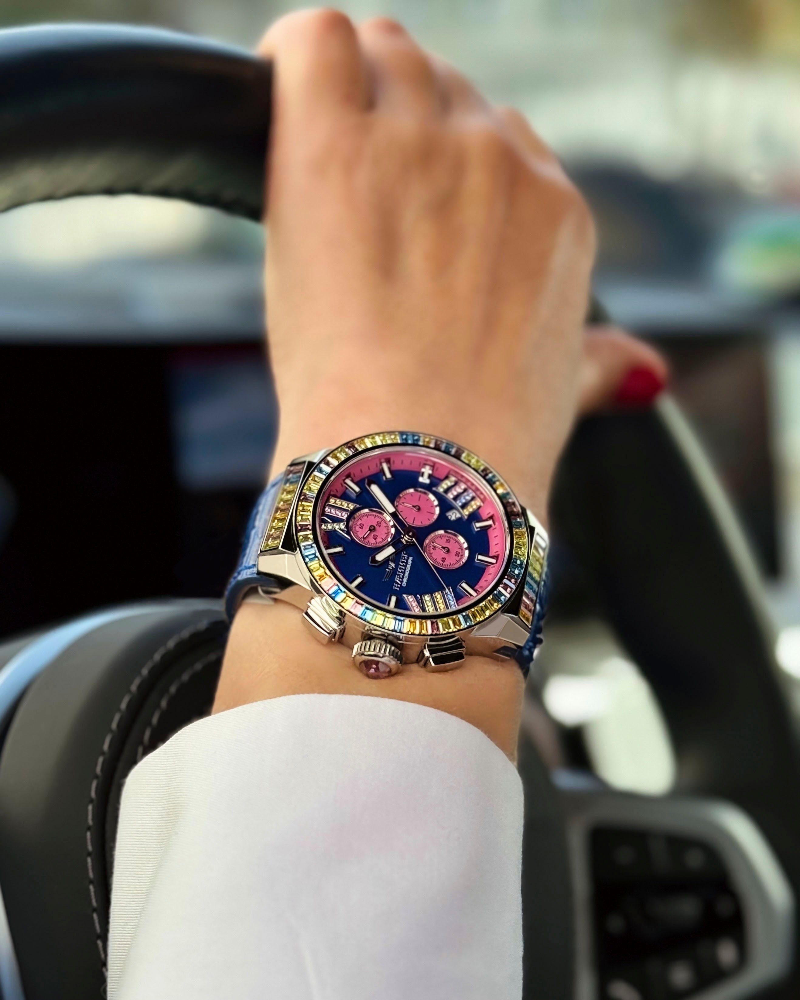 HAEMMER GERMANY Chronograph GLORIOUS LUNA, GR-001, Quarzuhr, Damenuhr, Datum, Stoppfunktion, Saphirglas, Lederarmband