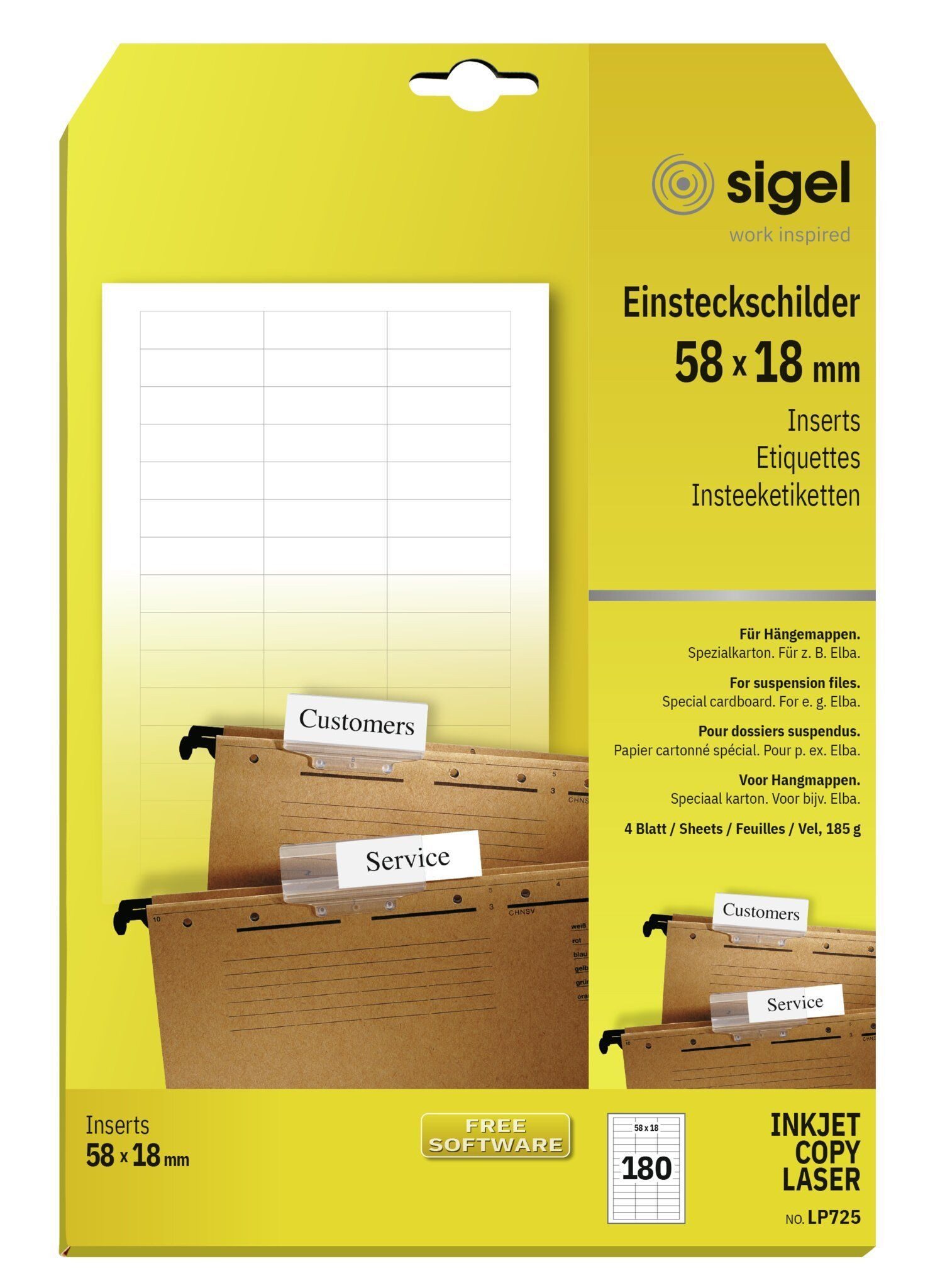 Sigel Hinweisschild SIGEL LP725 PC-Einsteckschilder - A4 - weiß - Spezialkarton - 185 g/m²