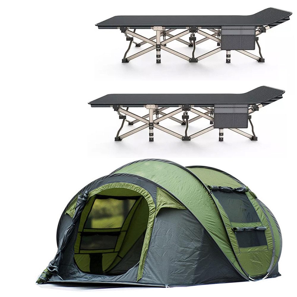 Vanit Bikerzelt 2x Feldbett # FB26 Sonnenliege klappbar Campingliege schwarz + 4-5 Per