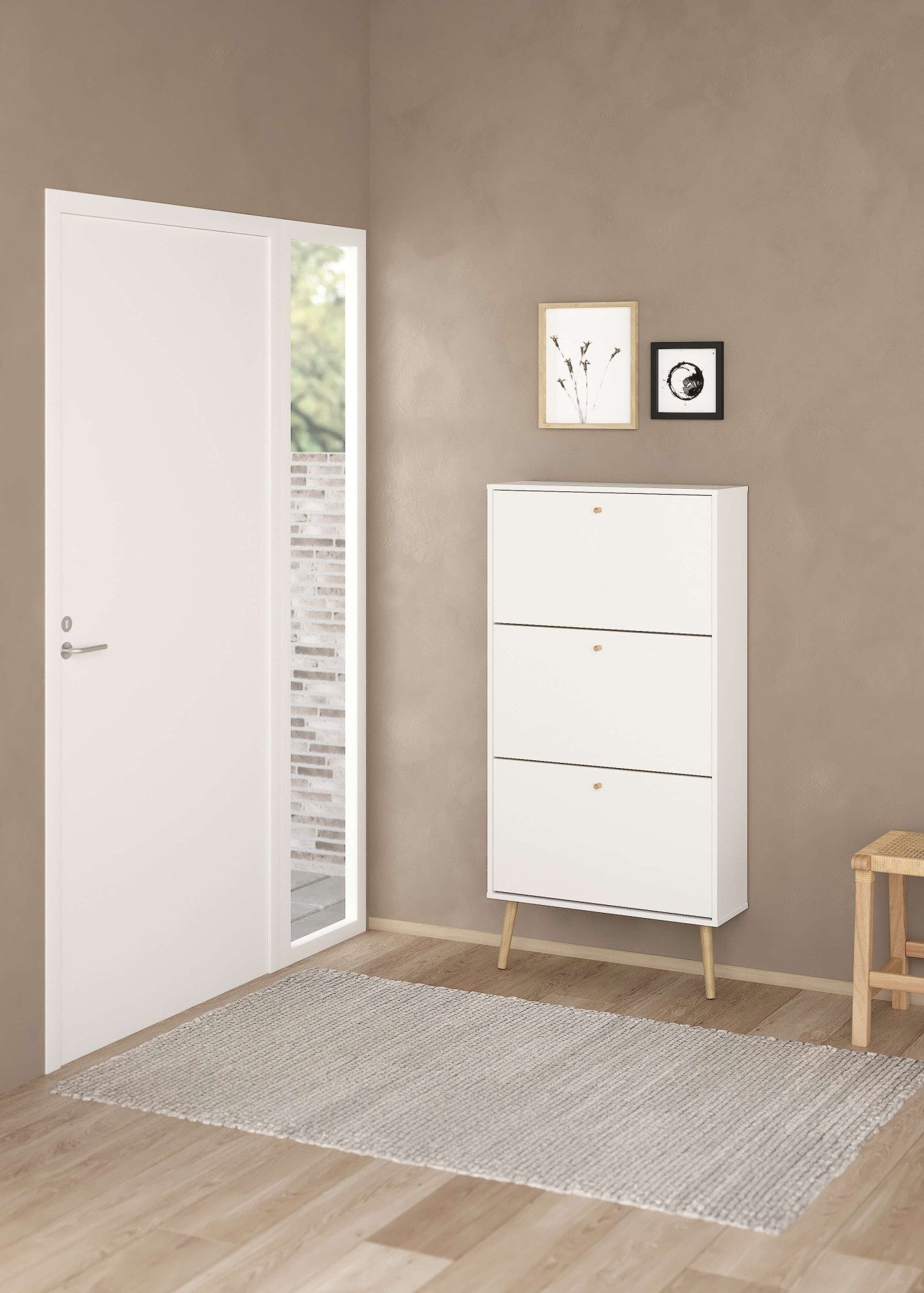 Home affaire Schuhschrank Bodo, Schuhkipper, Schuhregal, Breite 70 cm,ca. 18 Paar Schuhe, 3 Klappen, Beine, Griffe Massivholz