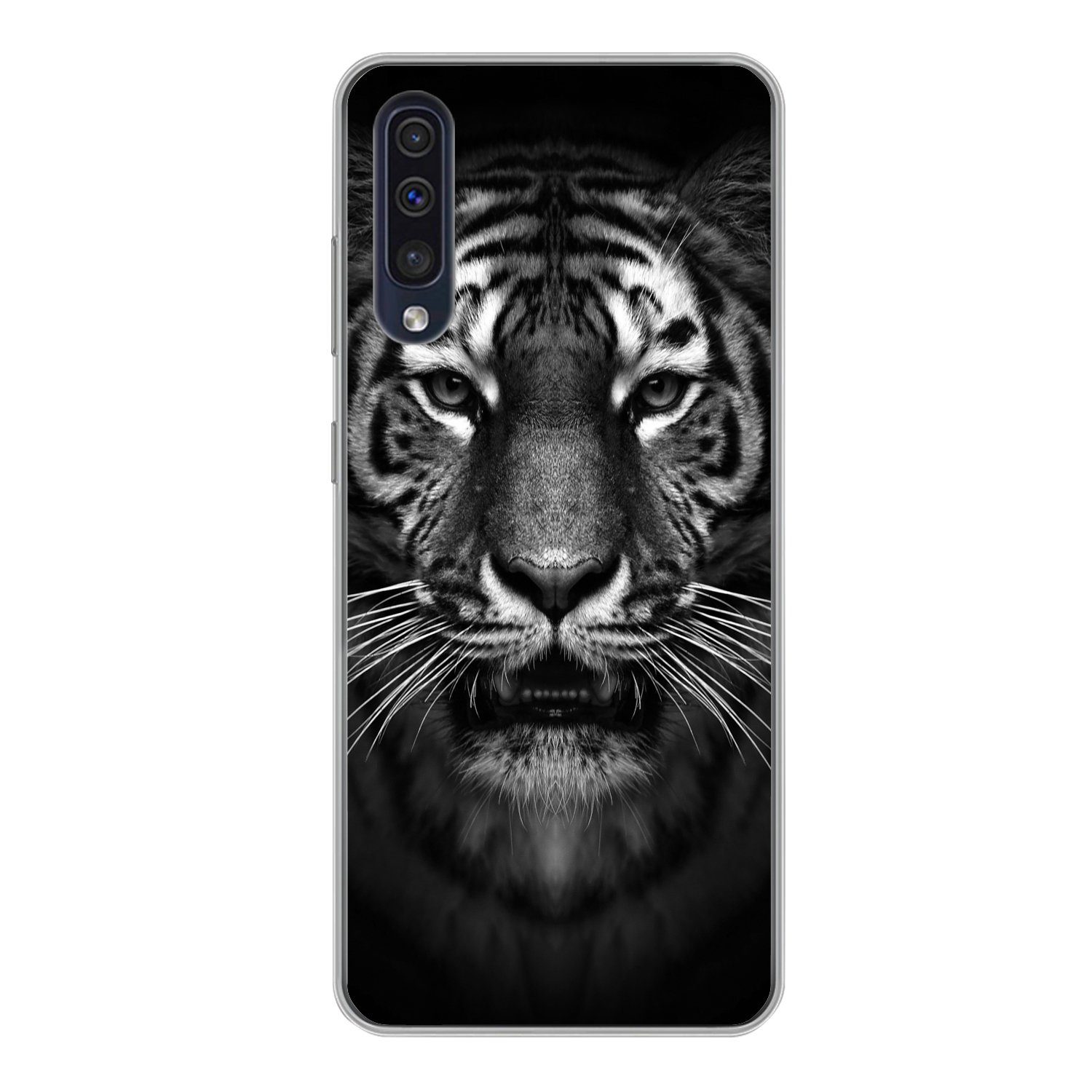 MuchoWow Handyhülle für Samsung Galaxy A50 Tiger - Tiere - Schwarz - Weiß - Porträt - Wild, Smartphone-Bumper, Print, Handy Schutzhülle Dünn