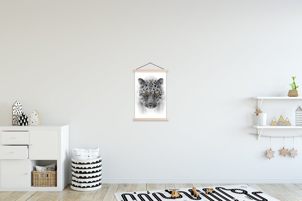 Wohnzimmer, St), - Leopard - Posterleiste, Schwarz - Magnetisch für MuchoWow Bilderleiste, Textilposter Tier, (1 Poster Weiß