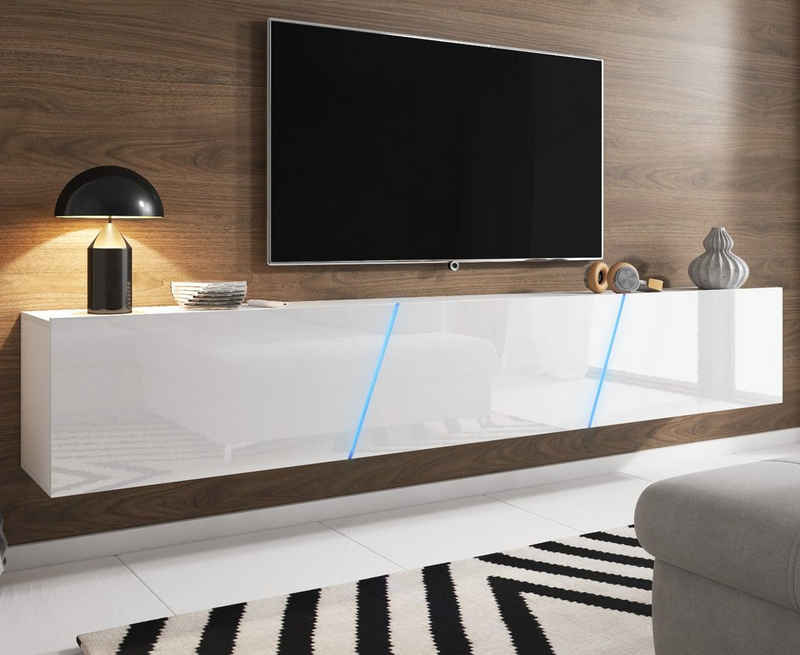 GuenstigEinrichten Lowboard Space (TV-Lowboard in weiß), Breite 240 cm, Hochglanz, inklusive Beleuchtung