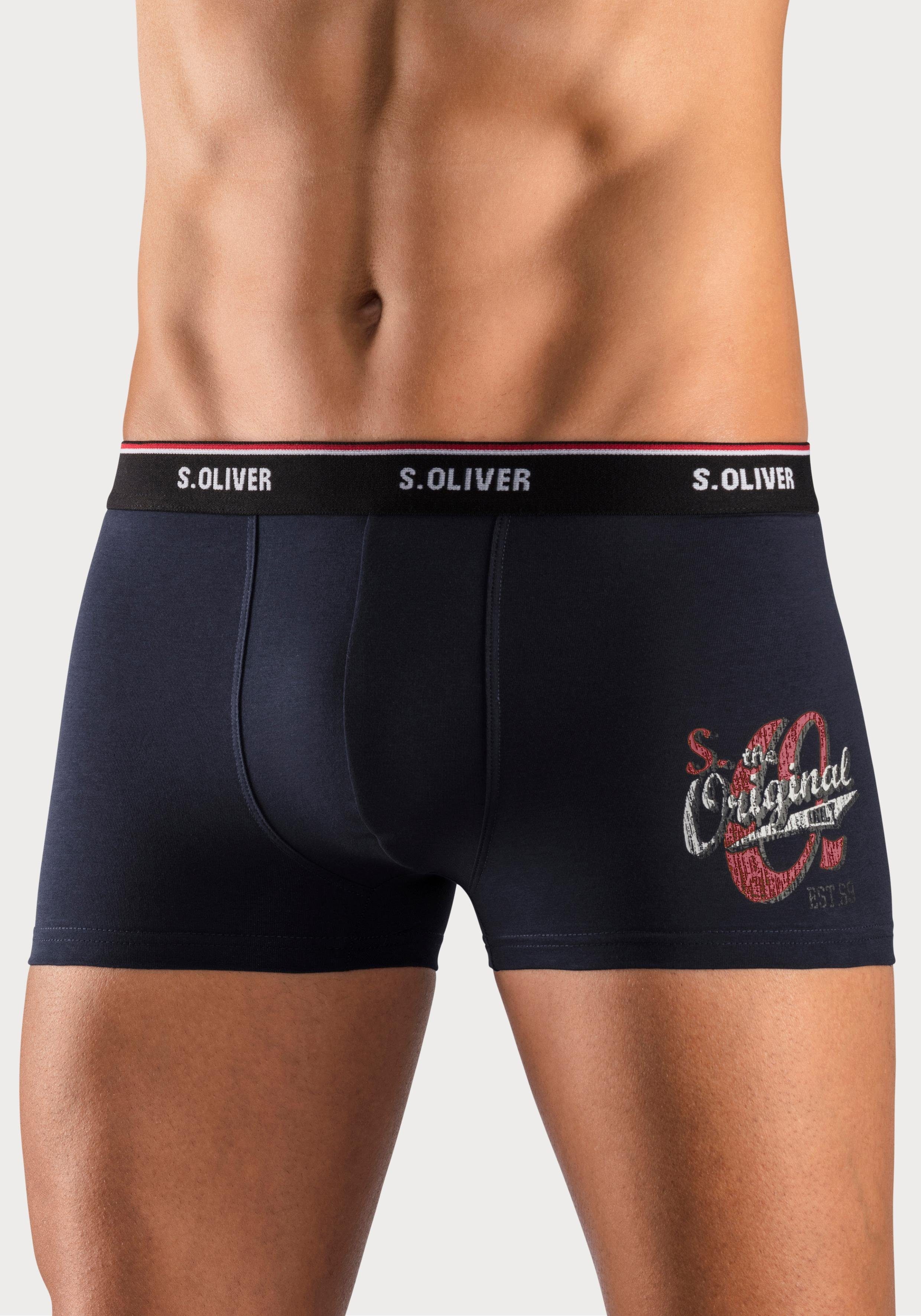 s.Oliver Boxer Boxershorts für Herren (Packung, 3-St) mit Print auf dem Bein