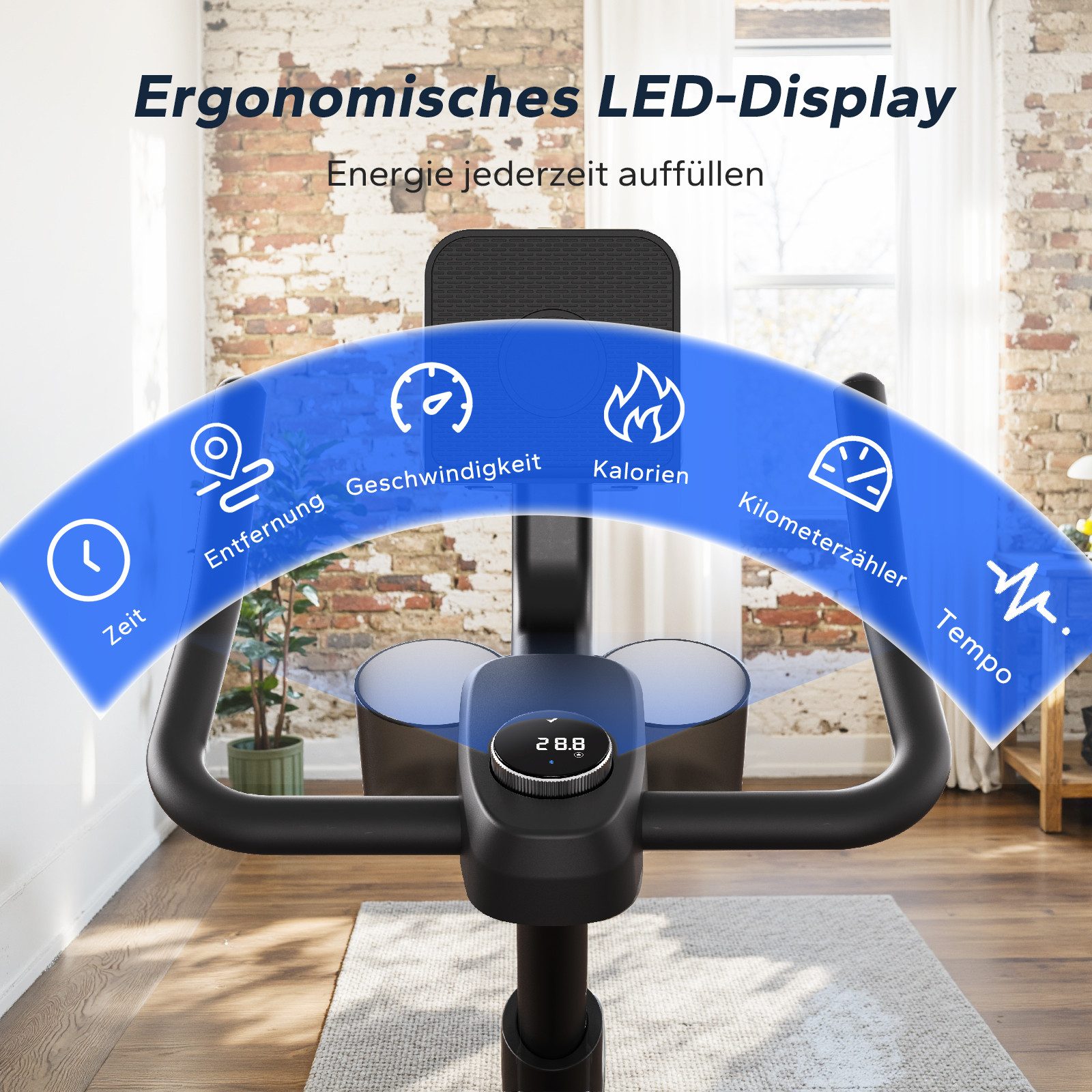 MERACH Heimtrainer Fahhrad für Zuhause, Leise Hometrainer Fahrrad mit APP (8-stufiger Magnetwiderstand, 2-Wege verstellbare rutschfeste Lenker, 1-tlg., Hometrai – Bild 3 von 5