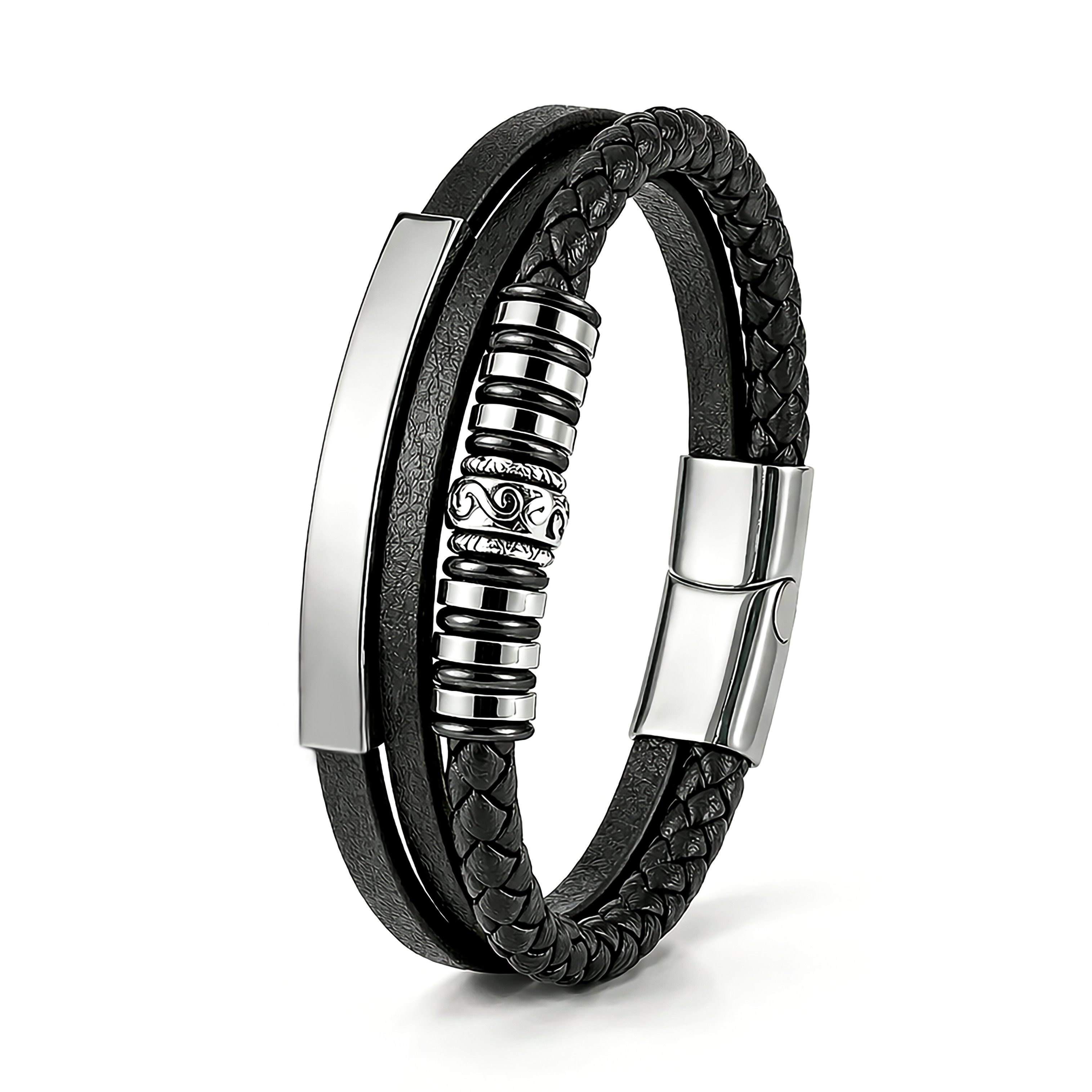 UNIQAL.de Lederarmband „GRAPHICS“ – Herren & Unisex (geflochtenes Leder, Edelstahl, Magnetverschluss, handgefertigt, ideale Geschenkidee), Geprüfte Qualität, Verkauf durch deutschen Händler