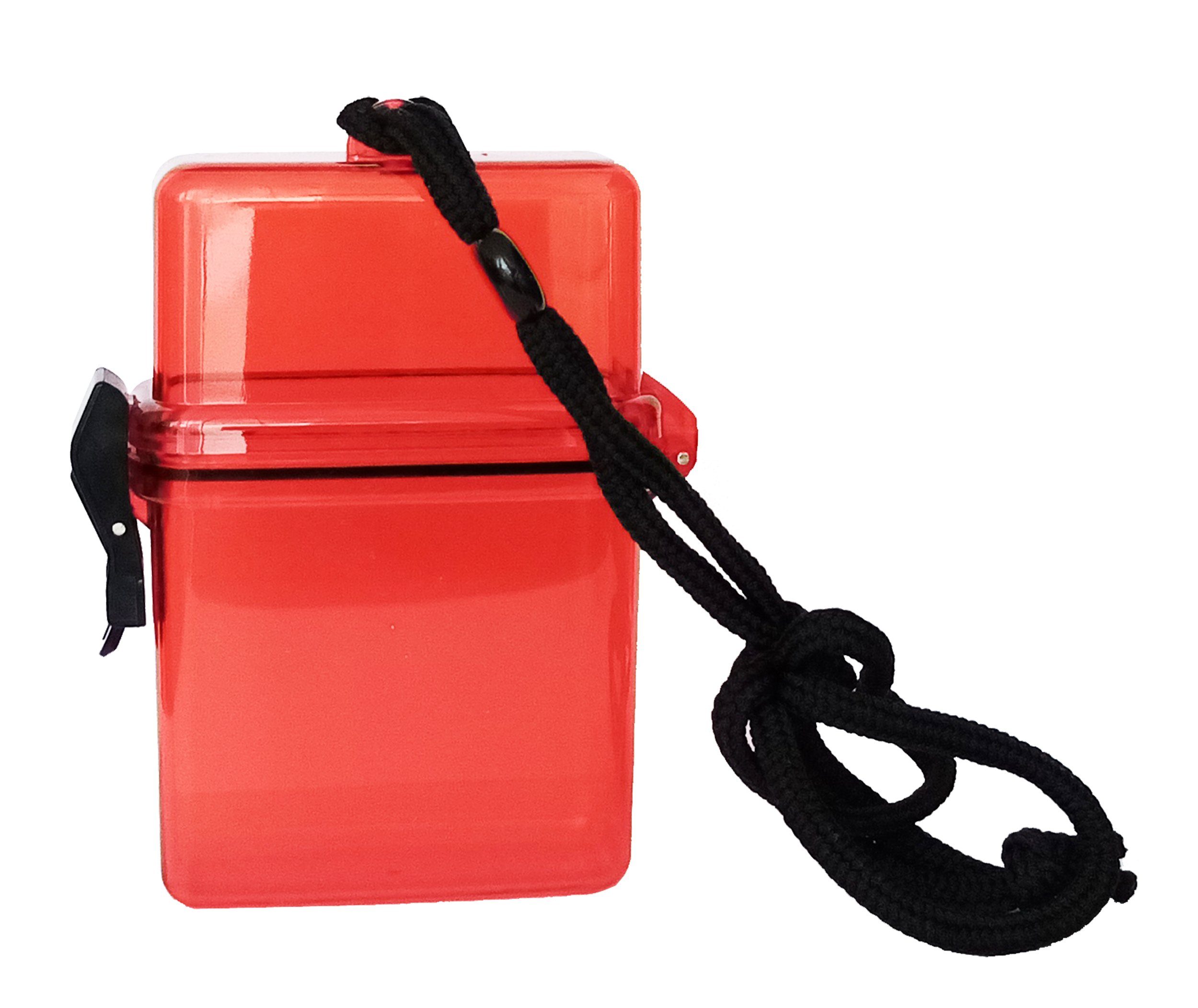 Aufbewahrungsbox WASSERDICHTE BOX 12x9,5x3,5cm Kunststoff Nackenband Rot 56  (Rot), Kunststoffbox Behälter Outdoor wasserdicht
