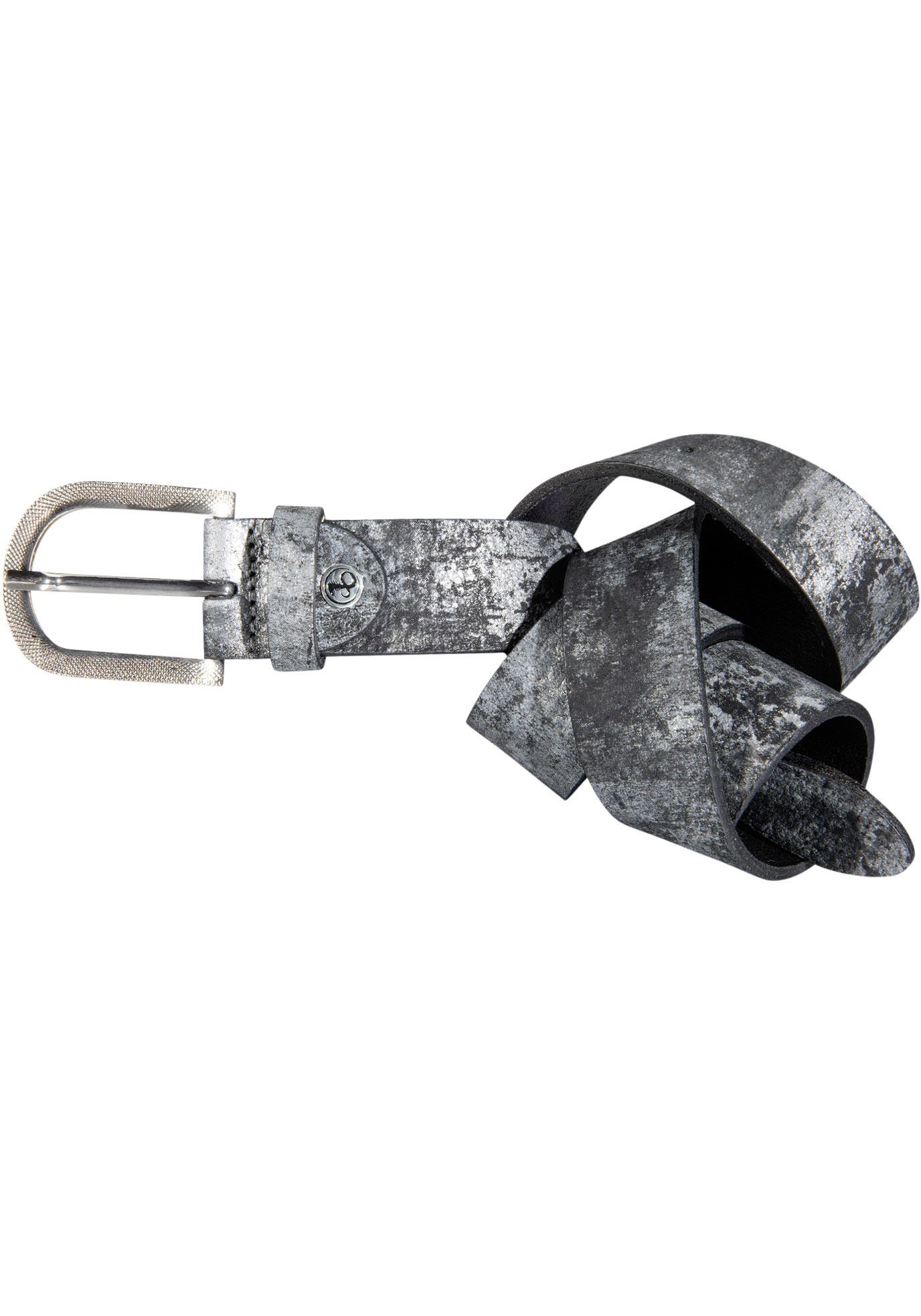 Silbergift Ledergürtel Ledergürtel trendigem Oberflächenfinish mit für schwarz coolen