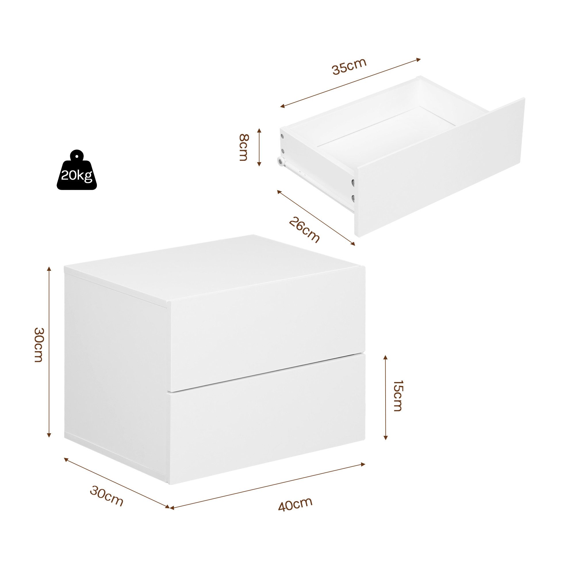 Woltu Nachttisch (1-St), hängend mit Schublade, Wandregal weiß für Schlafzimmer Wohnzimmer
