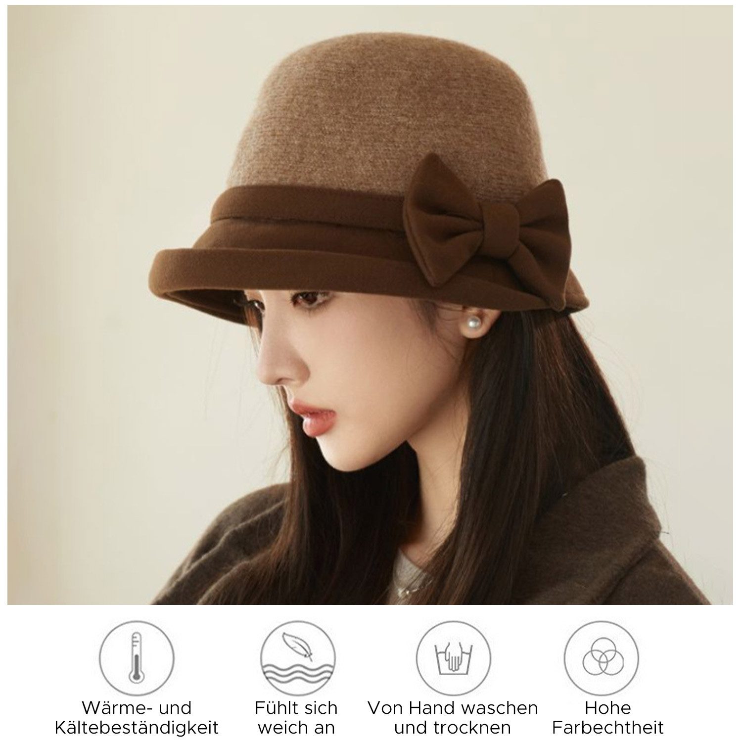 Refttenw Fischerhut DamenFischerhut,Trendiger Bucket Hat mit Krempe,warm halten