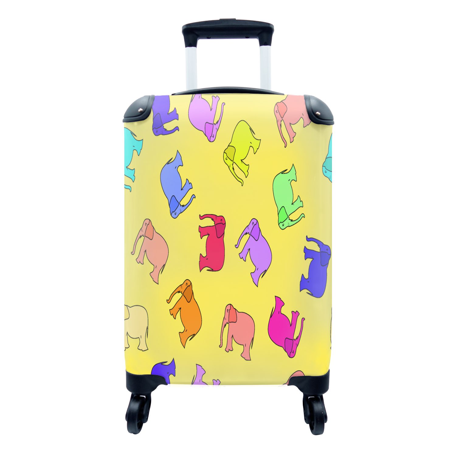 Gelb Reisekoffer Rollen, - Elefant Handgepäck Muster, 4 Handgepäckkoffer Reisetasche für Trolley, MuchoWow mit rollen, - Ferien,