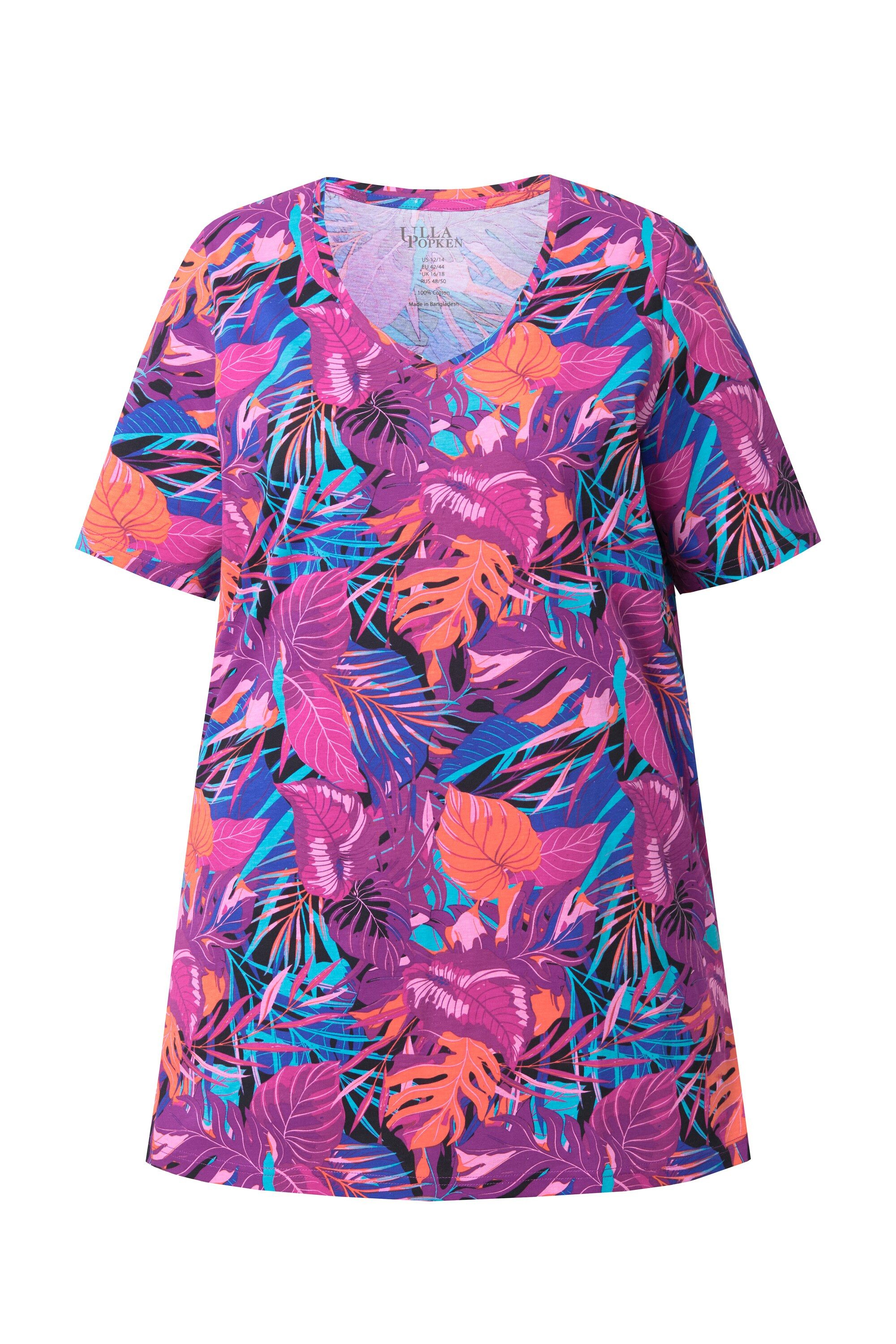 Ulla Popken Longshirt Longshirt A-Linie V-Ausschnitt Halbarm günstig online kaufen