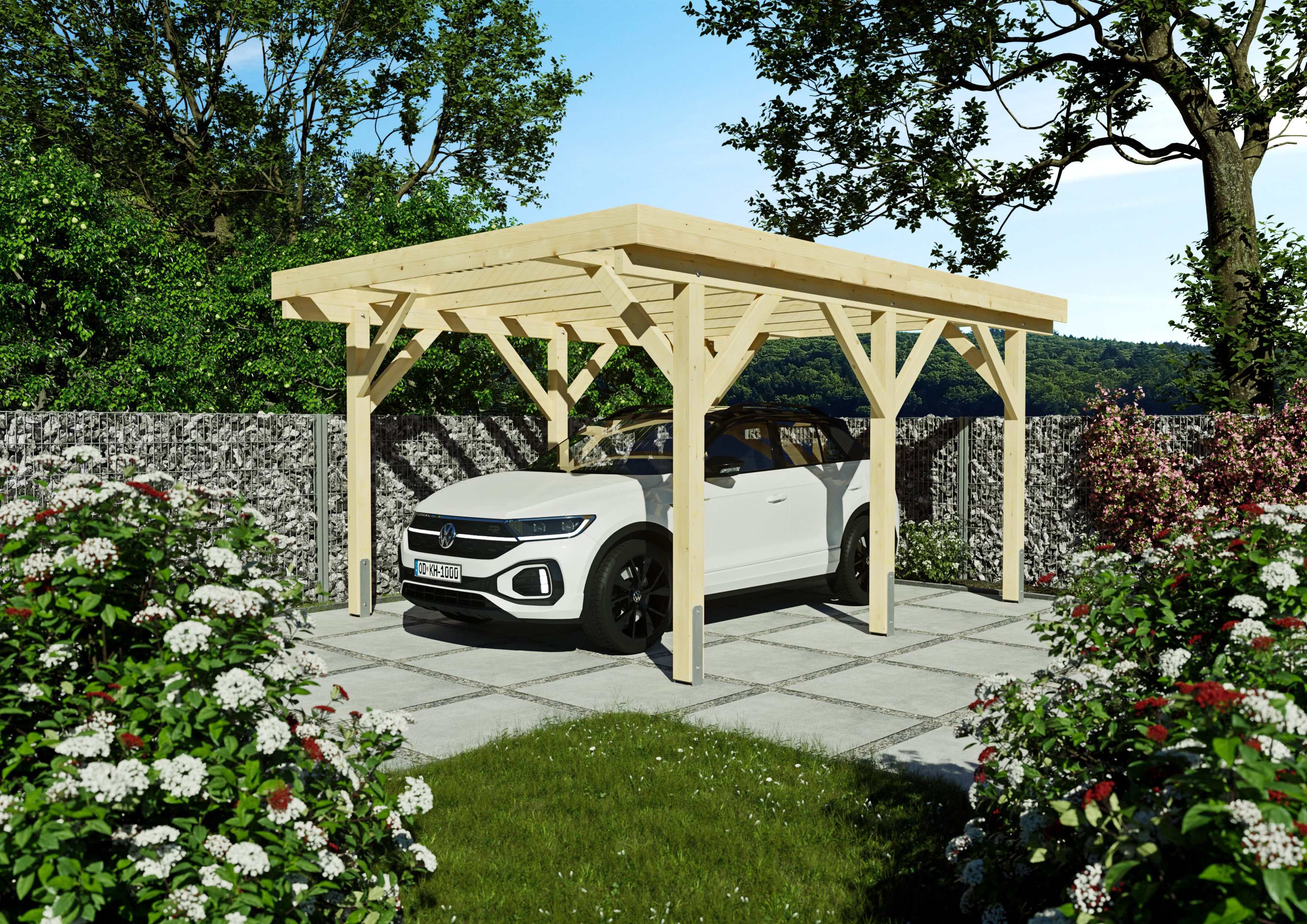 KONIFERA Einzelcarport Saturn I, BxT: 344x500 cm, 222 cm Einfahrtshöhe, Bausatz, Leimholz naturbelassen, PET-Flachdach lichtdurchlässig