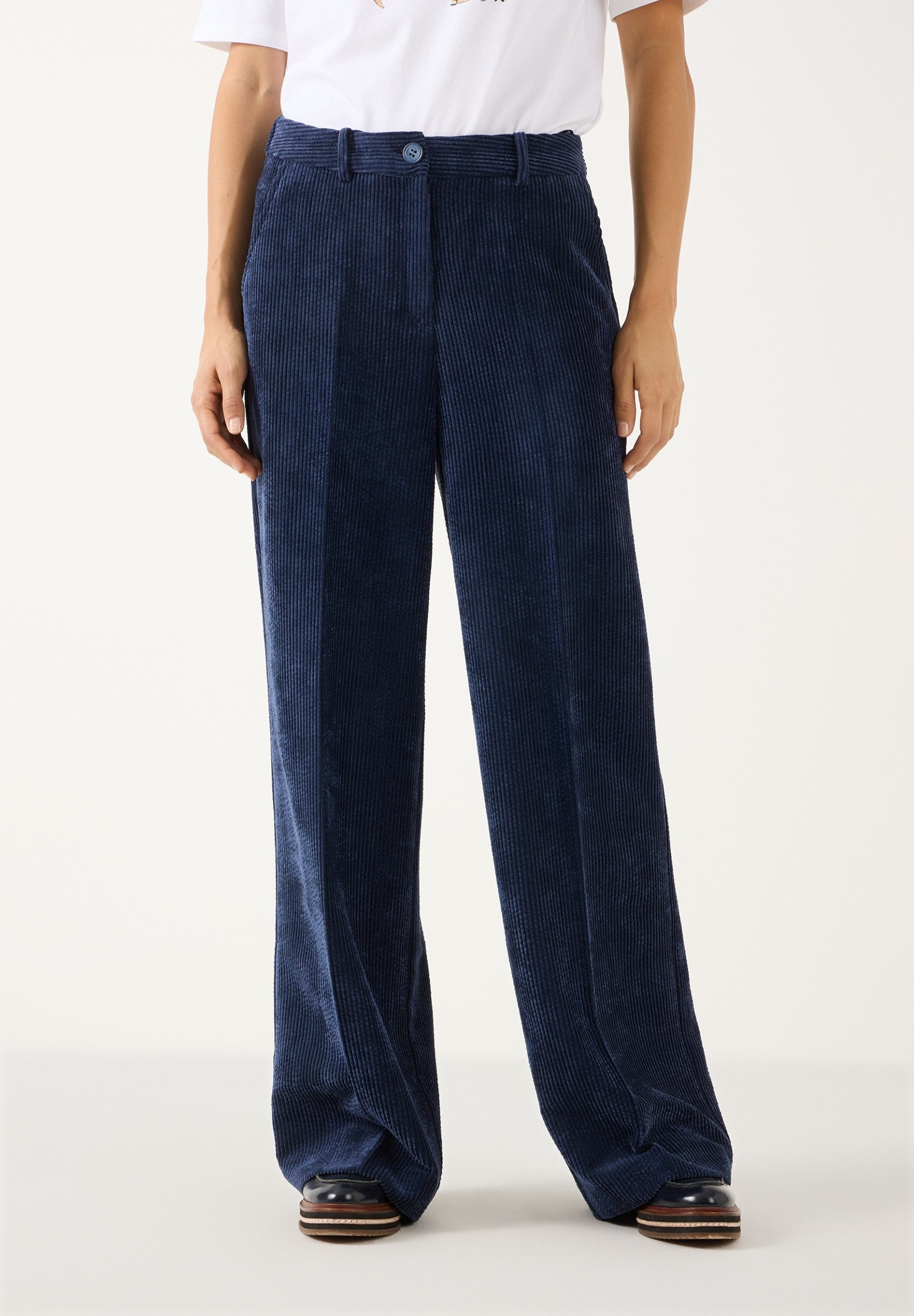 MORE&MORE Hemdbluse Soft Corduroy Wide Leg Pants classic blue