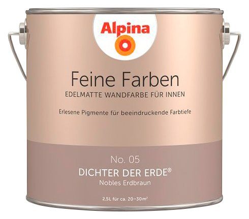 Alpina Wand- und Deckenfarbe Feine Farben No. 05 Dichter der Erde®, Nobles Erdbraun, edelmatt, 2,5 Liter Dichter der Erde No. 05
