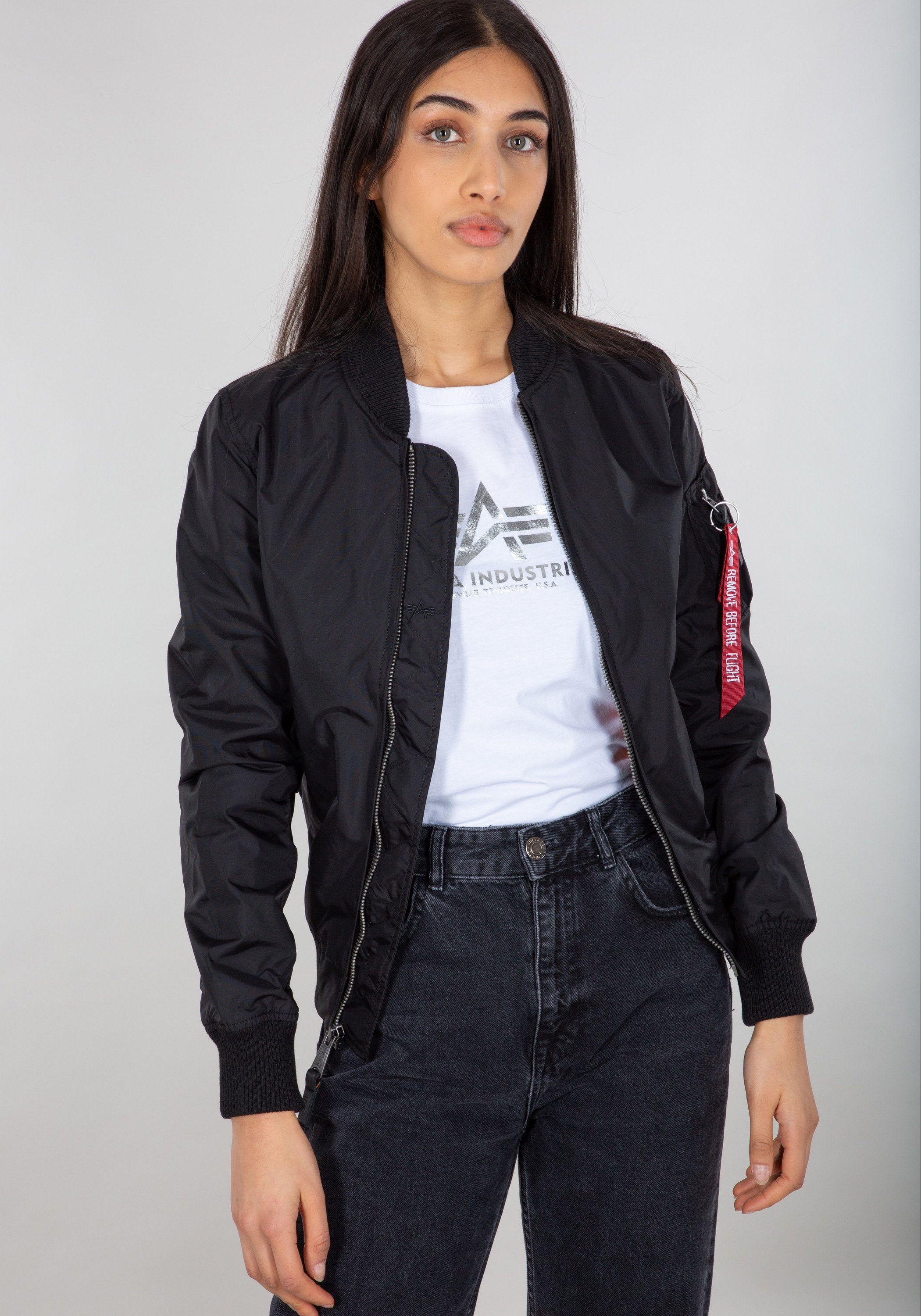 Alpha Industries Sommerjacke Alpha Druckknöpfen Einschubtaschen Taschen innen Ma-1 2 TT Wmn, mit 2 Damen Industries vorne, Jacke