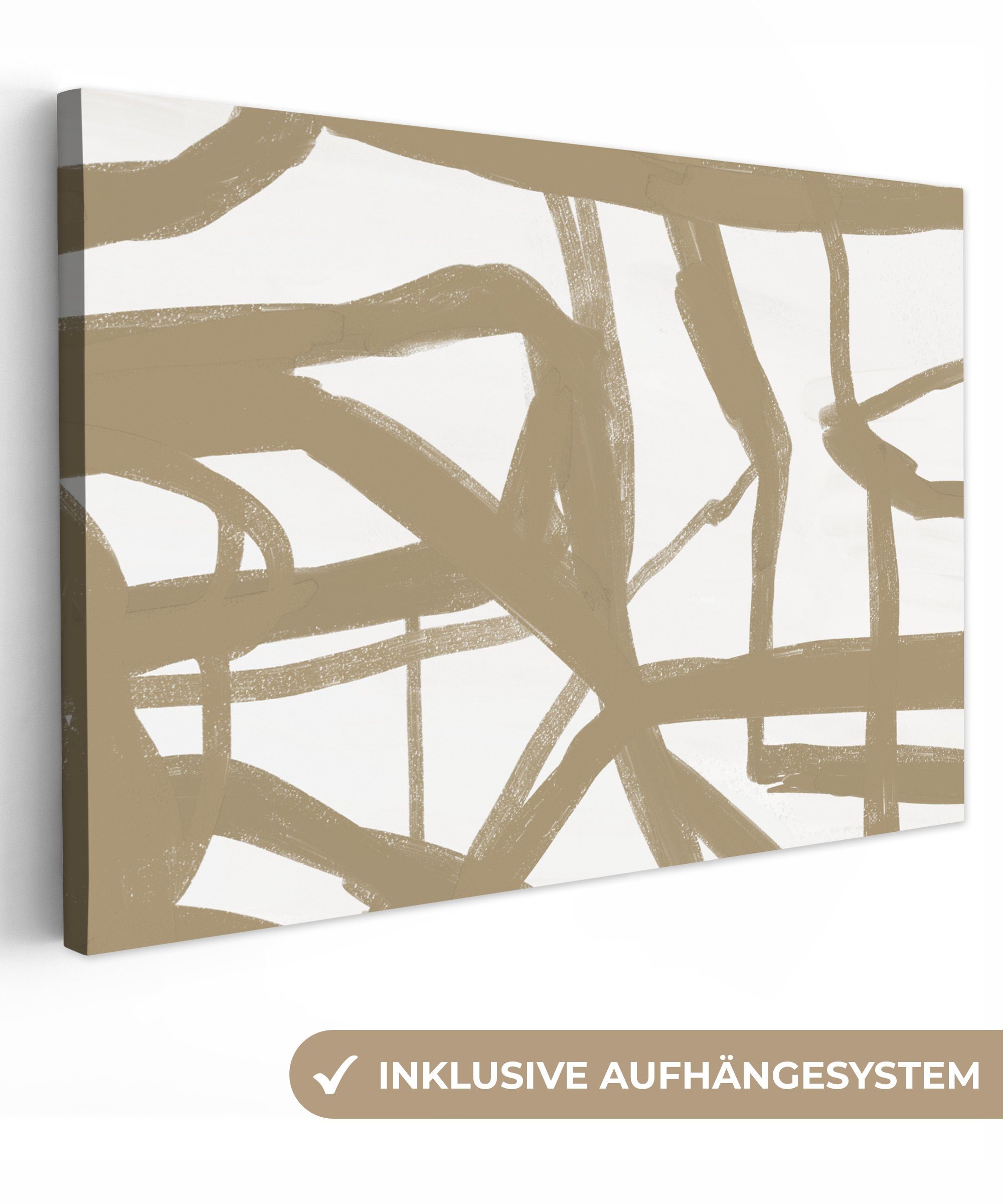 OneMillionCanvasses® Leinwandbild Abstrakt - Braun - Weiß, (1 St), Wandbild Leinwandbilder, Aufhängefertig, Wanddeko, 30x20 cm
