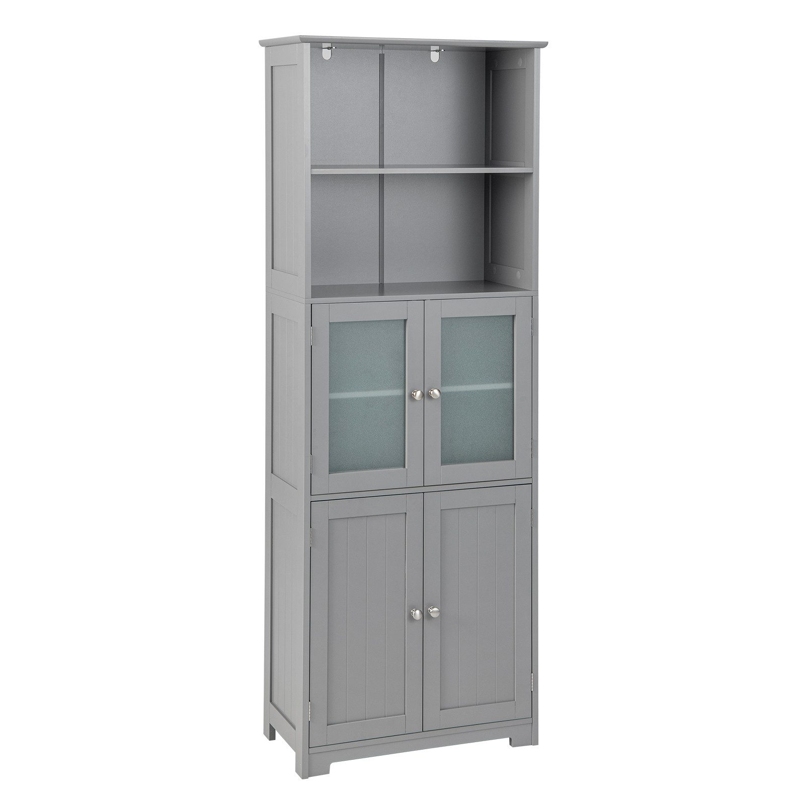 COSTWAY Hochschrank Bad, Küchschrank mit verstellbarem Regal, Holz weiß 163cm