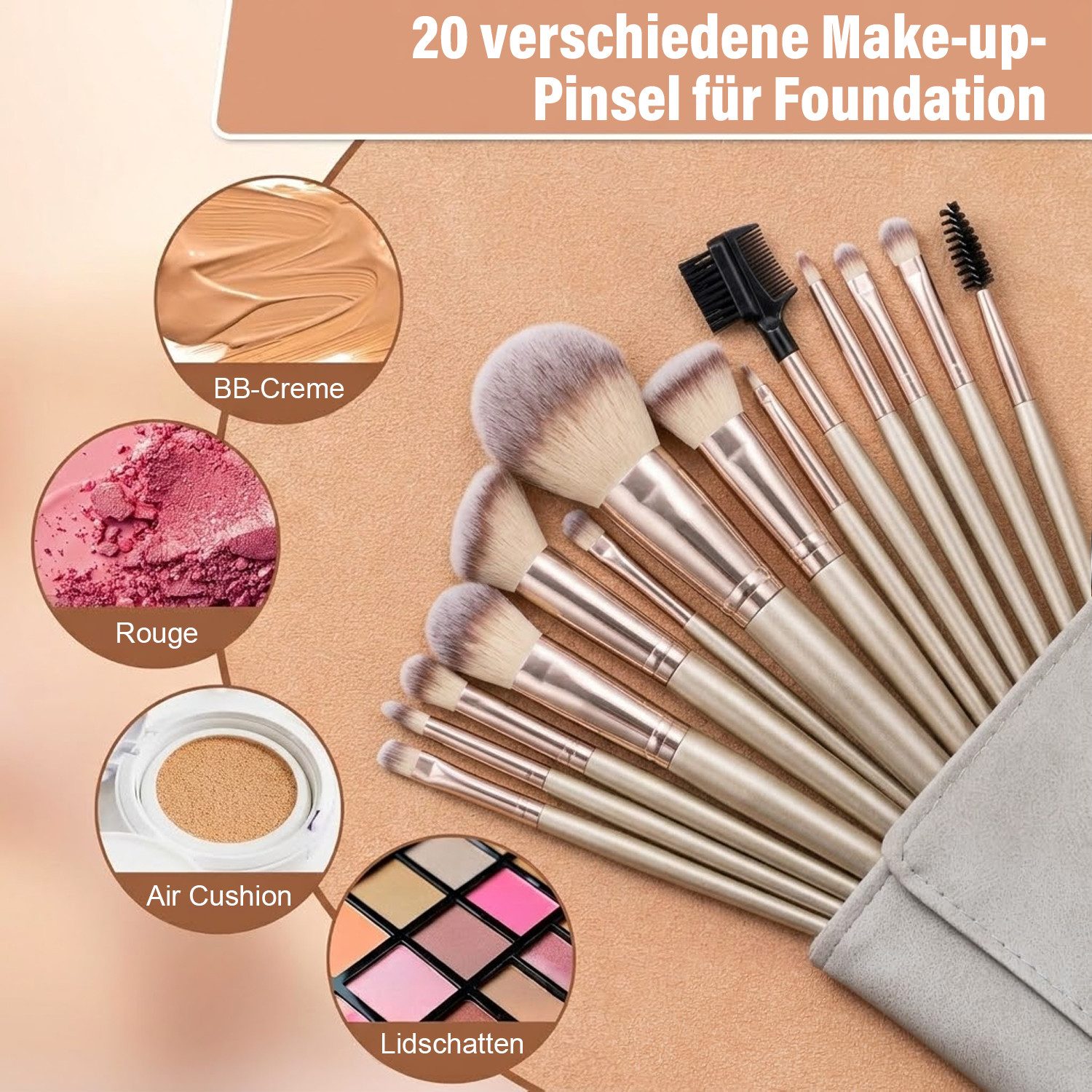MOPUEA Kosmetikpinsel-Set 21-teiliges Make-up-Pinsel-Set mit PU-Tasche, Weiche synthetische Borsten & hochwertige Verarbeitung