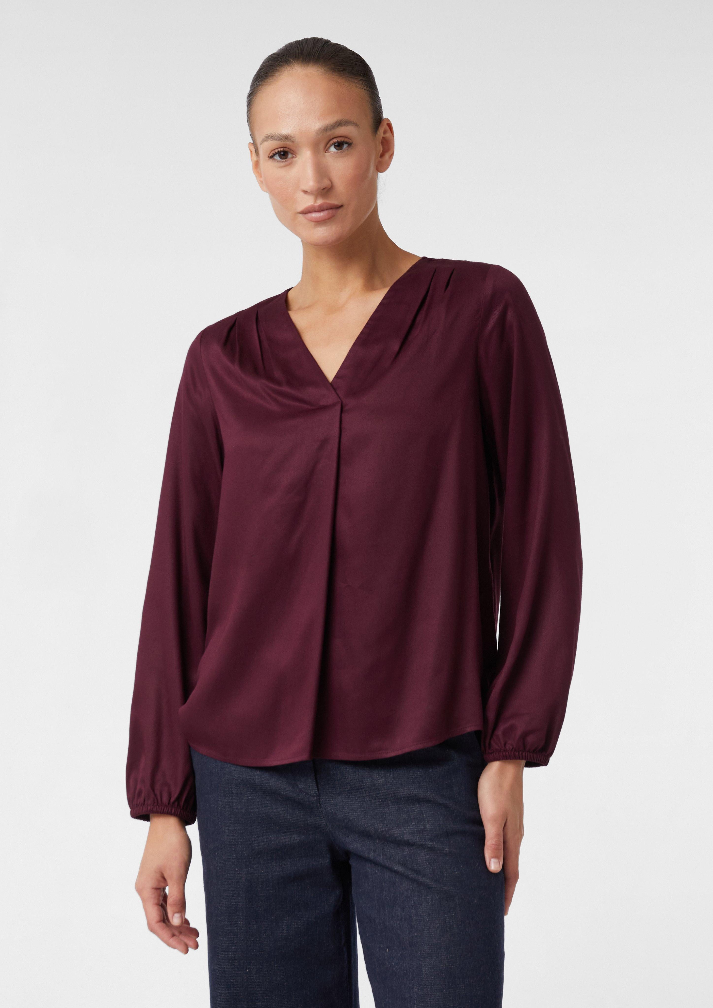 comma Langarmbluse Satinierte Viskose-Bluse mit Faltendetails günstig online kaufen