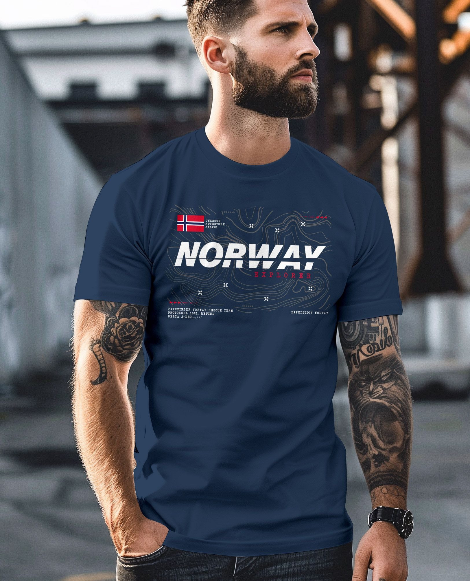 Neverless Print-Shirt Herren T-Shirt Norwegen Printshirt Flagge Schriftzug Norway Explorer mit Print – Bild 4 von 4