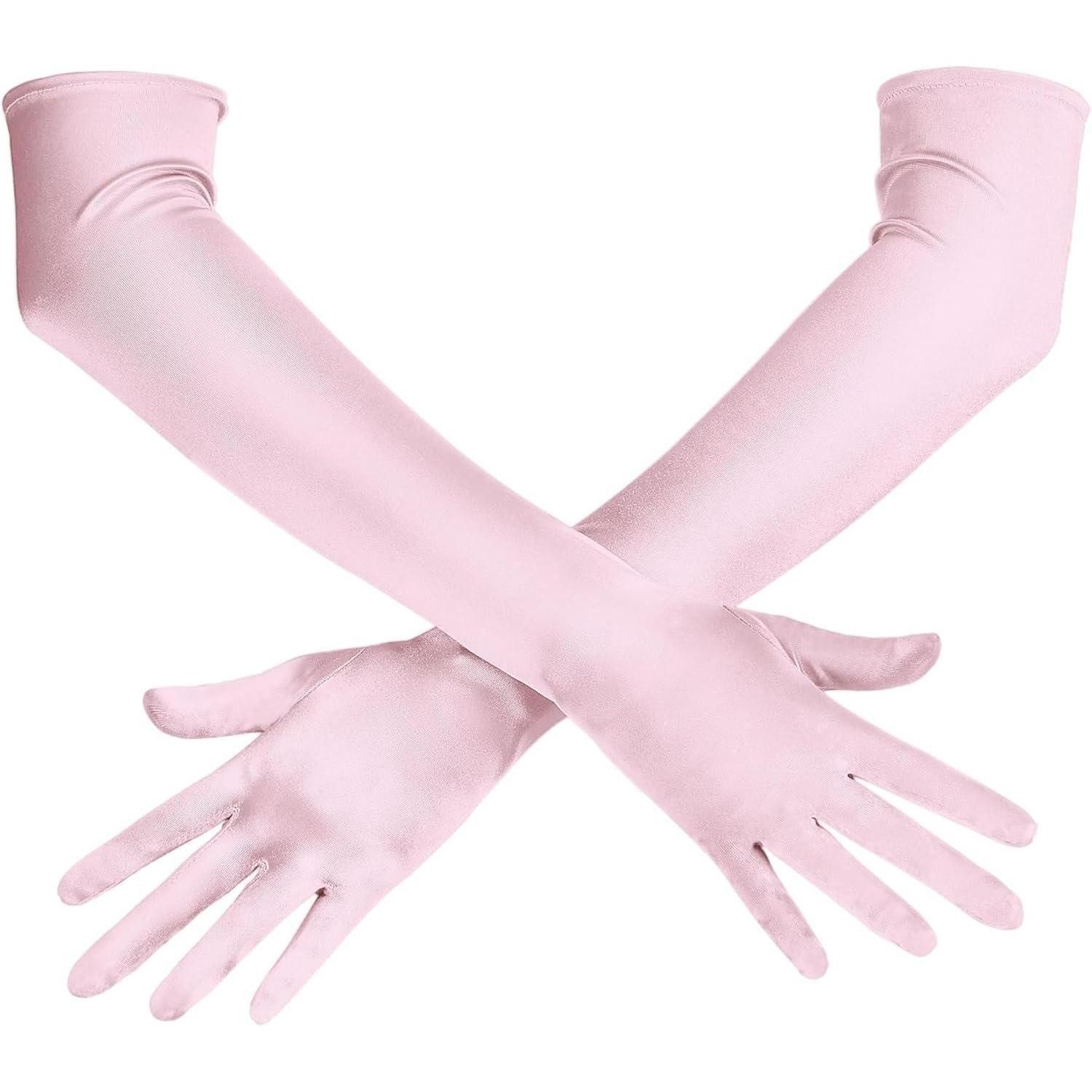 LuxusKollektion Abendhandschuhe Handschuhe Damen Satin ellenbogenlang 20er Jahre Opernparty Rosa